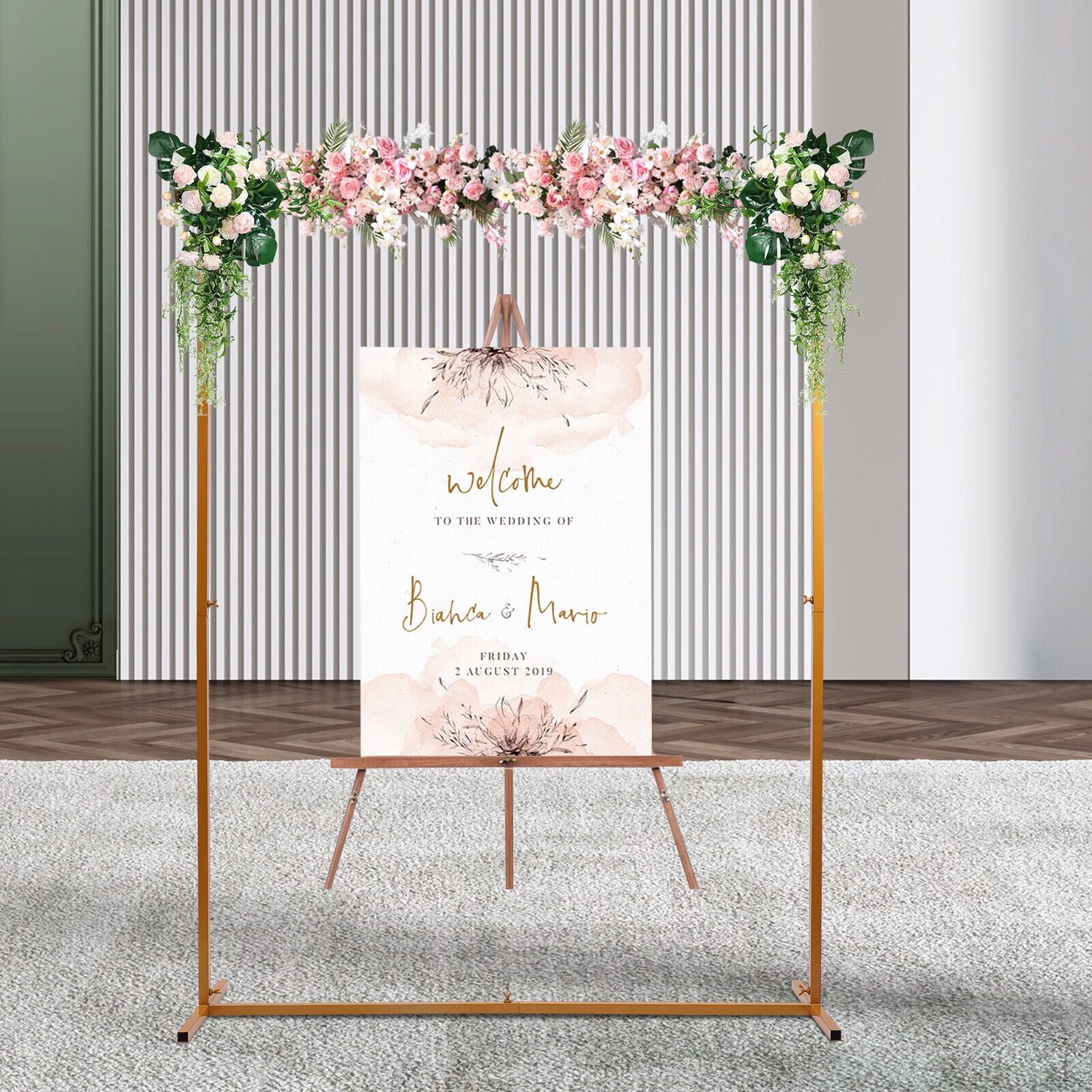 Fetcoi Wedding Arch Backdrop Stand, Heavy-duty Metal Frame for Flowers and Balloons (Gold, 6.6 ft x 4.9 ft) 9ylsw