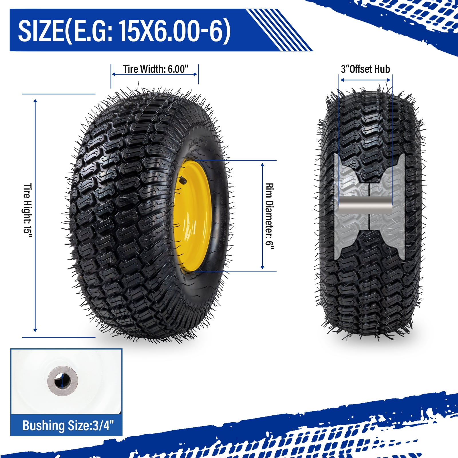 Ktaxon 15x6.00-6 Riding Lawn Mower Front Tire and Wheel Assembly (Black, 2 Pack) gmxmf