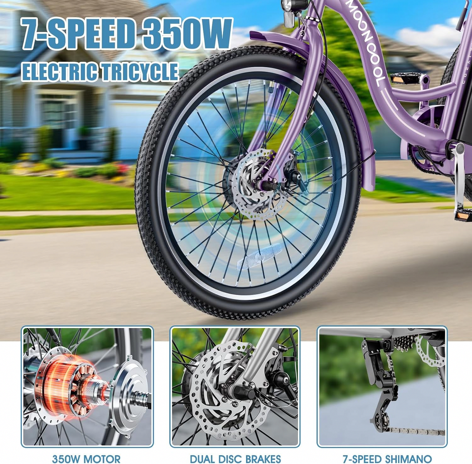 ABORON Electric Tricycle for Adults, 350W Motor 7-Speed E-Trike with Large Rear Basket and Adjustable Seat (26 in) j3m3h