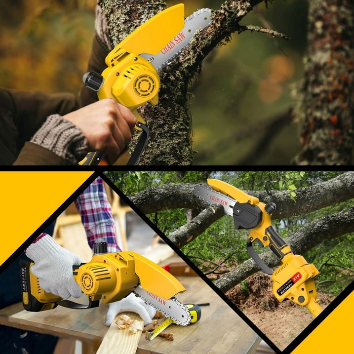 Yannovus 8-Inch Electric Pole Saw with 2 Batteries, 2-in-1 Cordless Chainsaw with 5.4 ft Extension Pole (Yellow, 8 in) vbusx