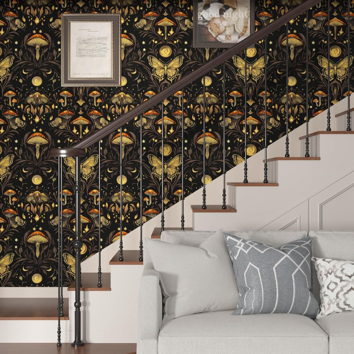Usachibb Vintage Floral Peel and Stick Wallpaper Boho Contact Paper for Furniture and Home Decor (Black, 17.5 in x 78.5 in) cnf5i