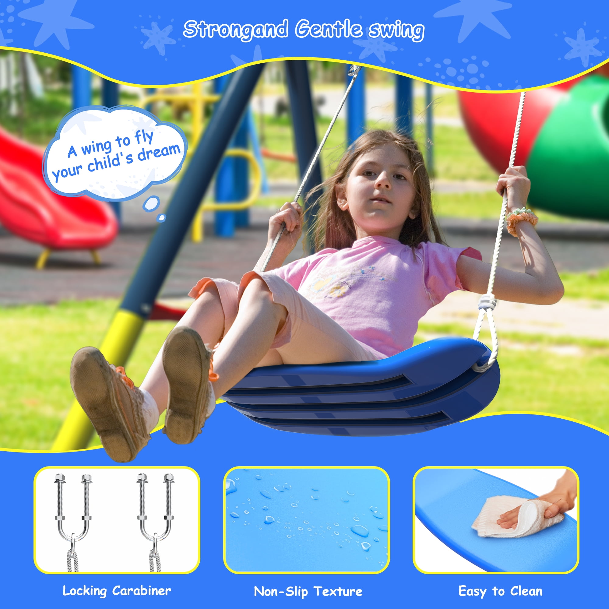 Mersco 2-in-1 Outdoor Swing Set with Heavy-Duty Metal Stand (Blue, 440 lb Capacity) ur5kq
