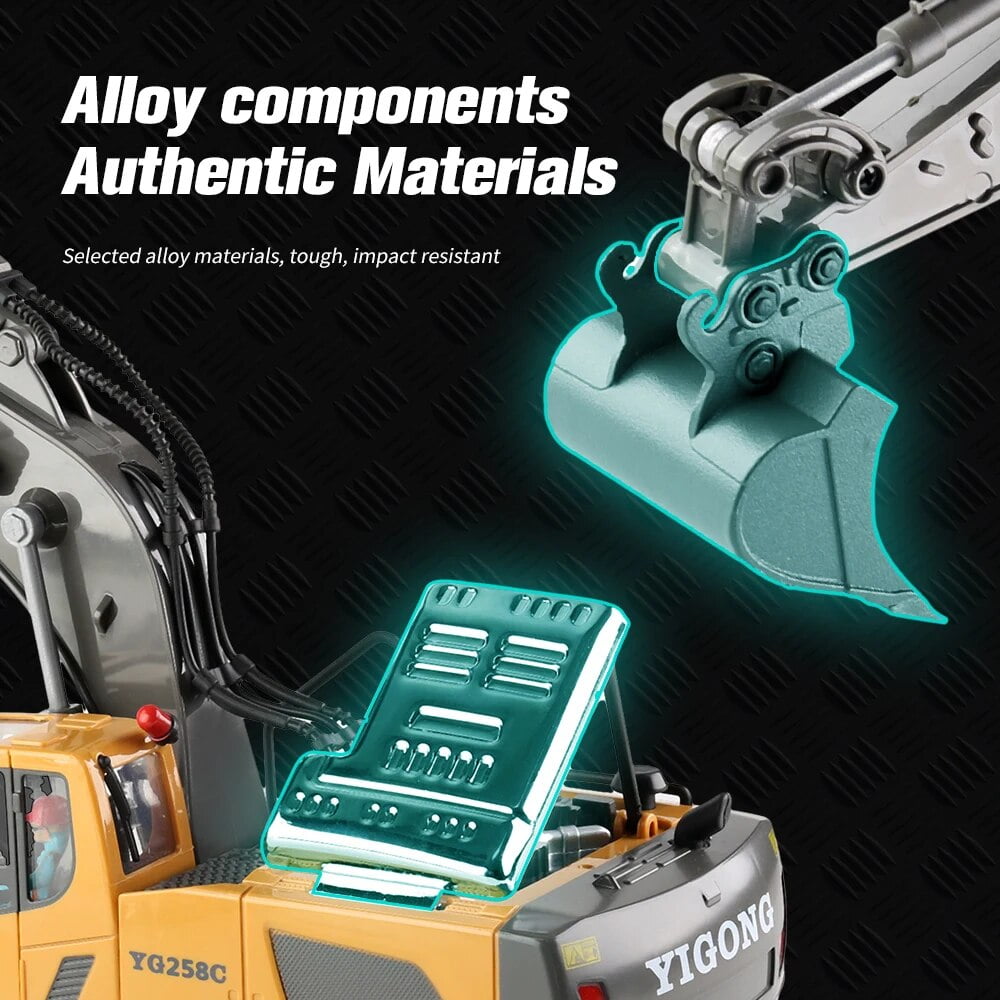 TZDZRC Remote Control Excavator, 11 Channel RC Construction Vehicle, Fully Functional Alloy Bucket (Yellow, 1/20 Scale) hynbb