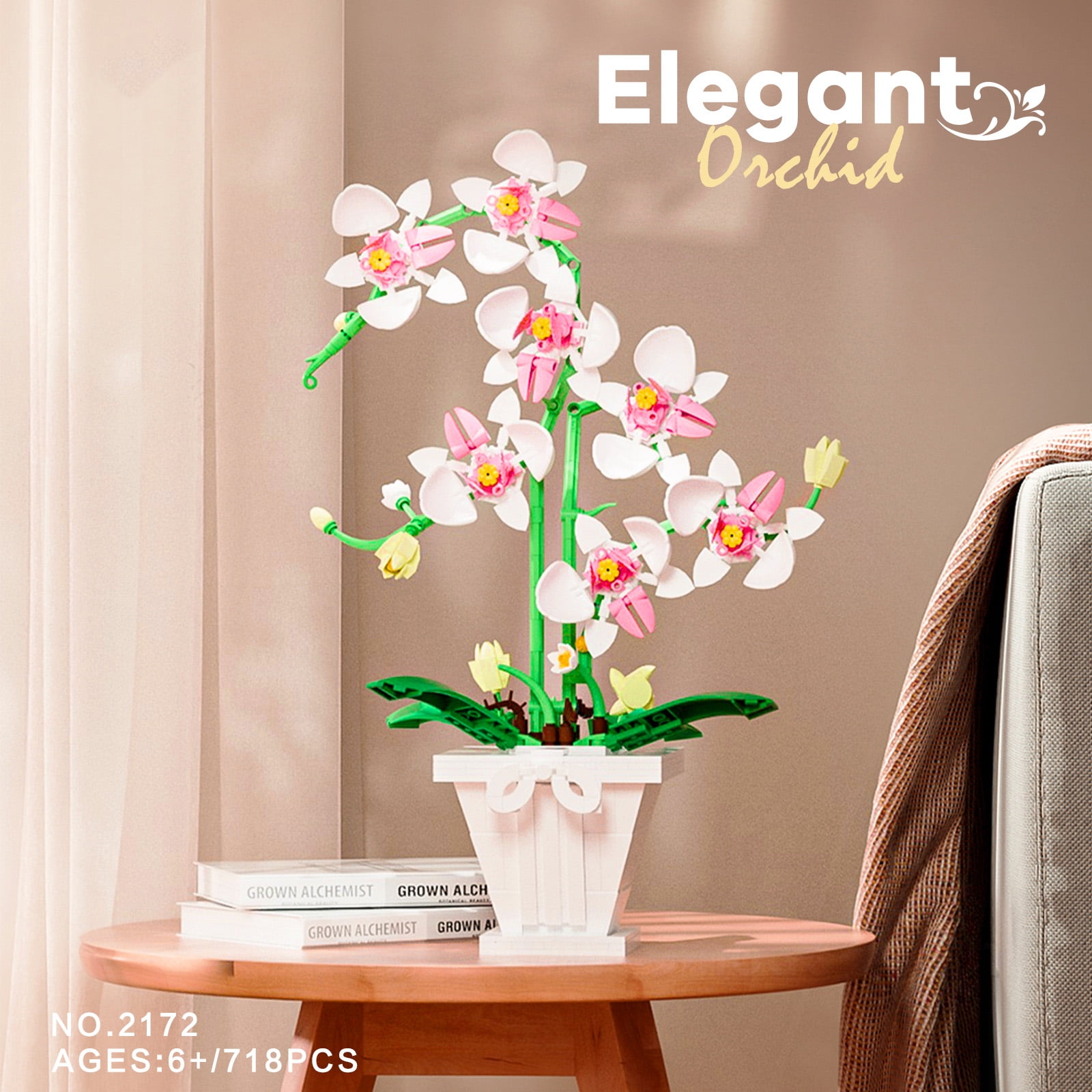 GZBrick Orchid Bonsai Building Set Artificial Flower Bouquet with Vase (White, 718 Pieces) rptyf