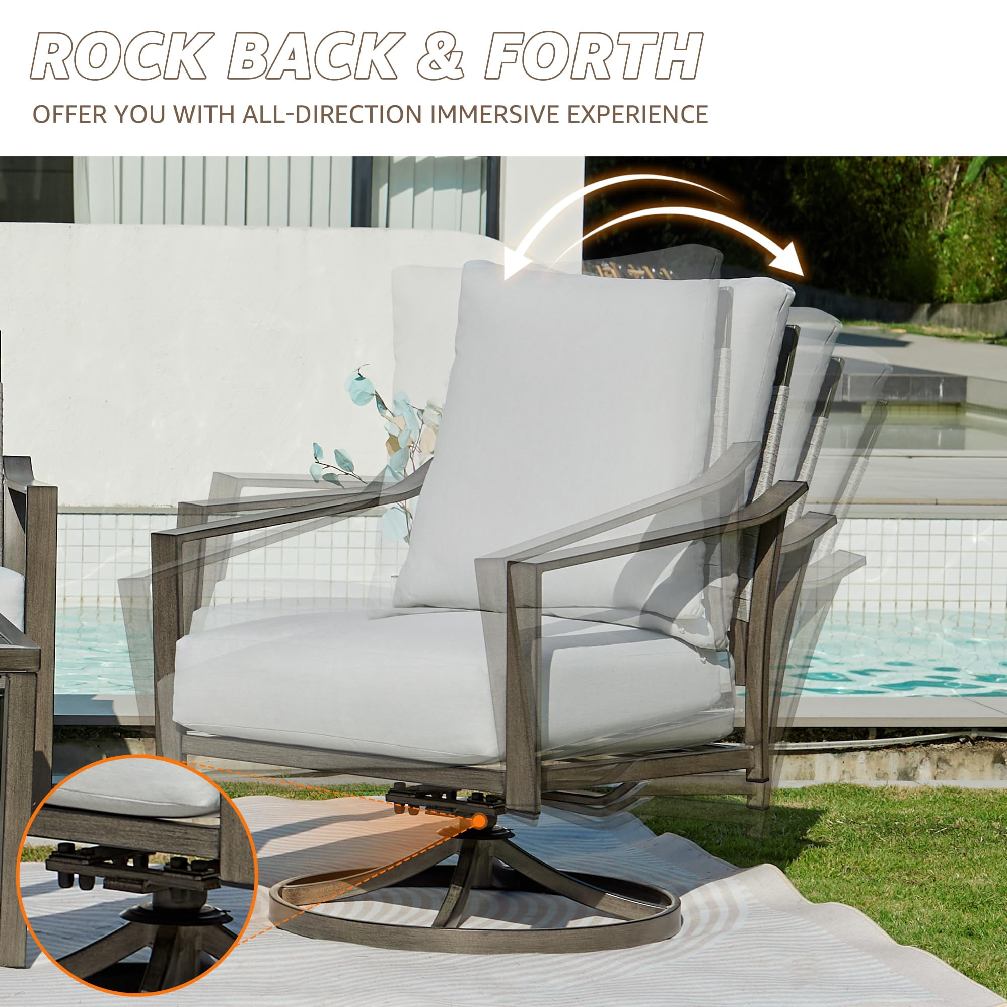 NATURAL EXPRESSIONS 4-Piece Outdoor Patio Conversation Set with Swivel Rocking Chairs and Hand-Woven Rope Back (Beige, 4-Piece Set) 9zrj8