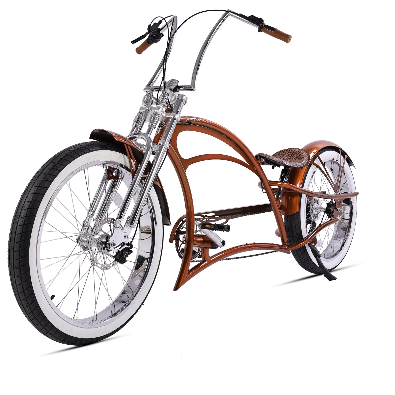 Tracer Bikes Scorpion GTS 26 in Stretch Beach Cruiser Bike (7-Speed, Suspension Fork, Disc Brake, Black) ewj6b