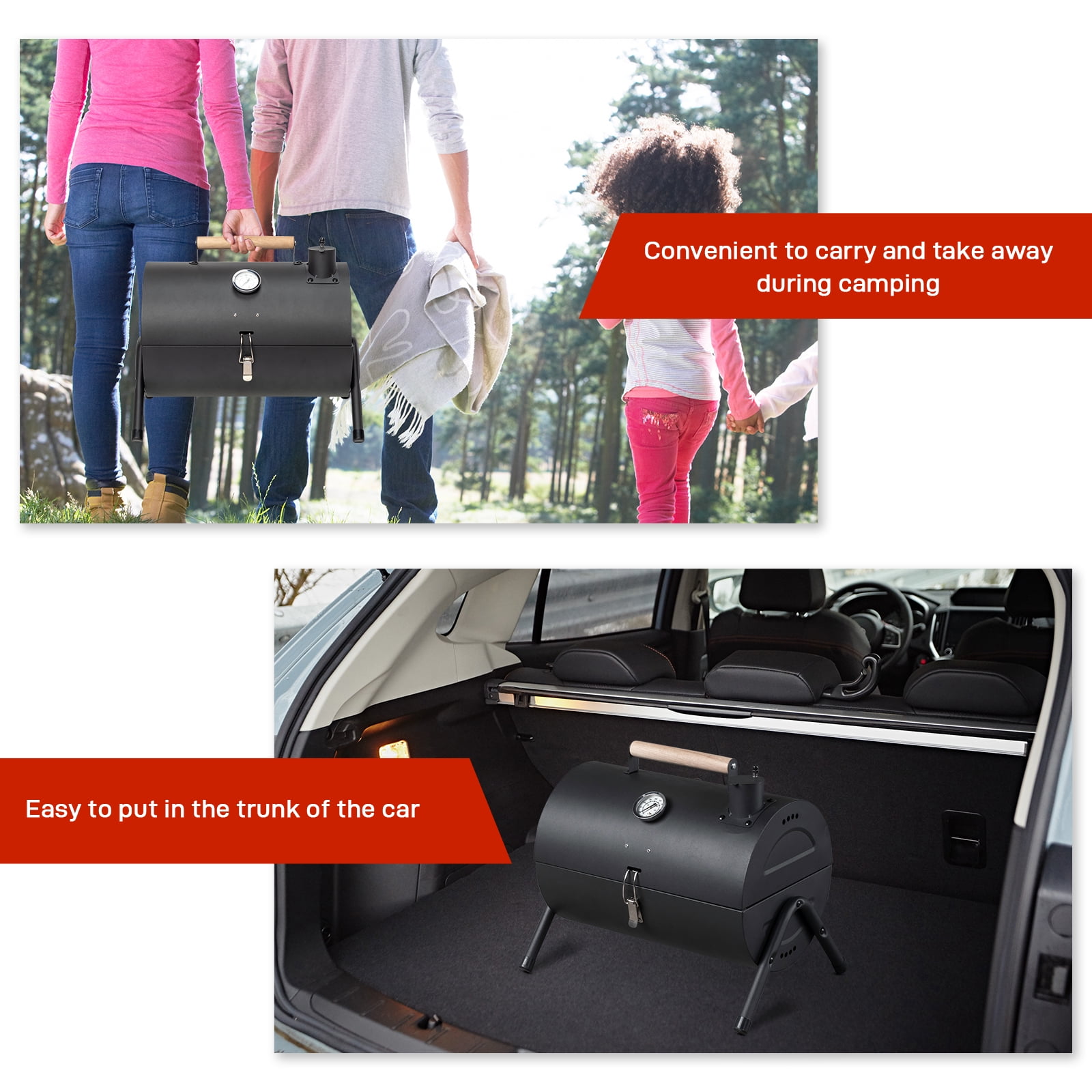 Zimtown Portable Charcoal BBQ Grill for Outdoor Camping (Black, 13.5 in x 8.5 in) 9n5bv