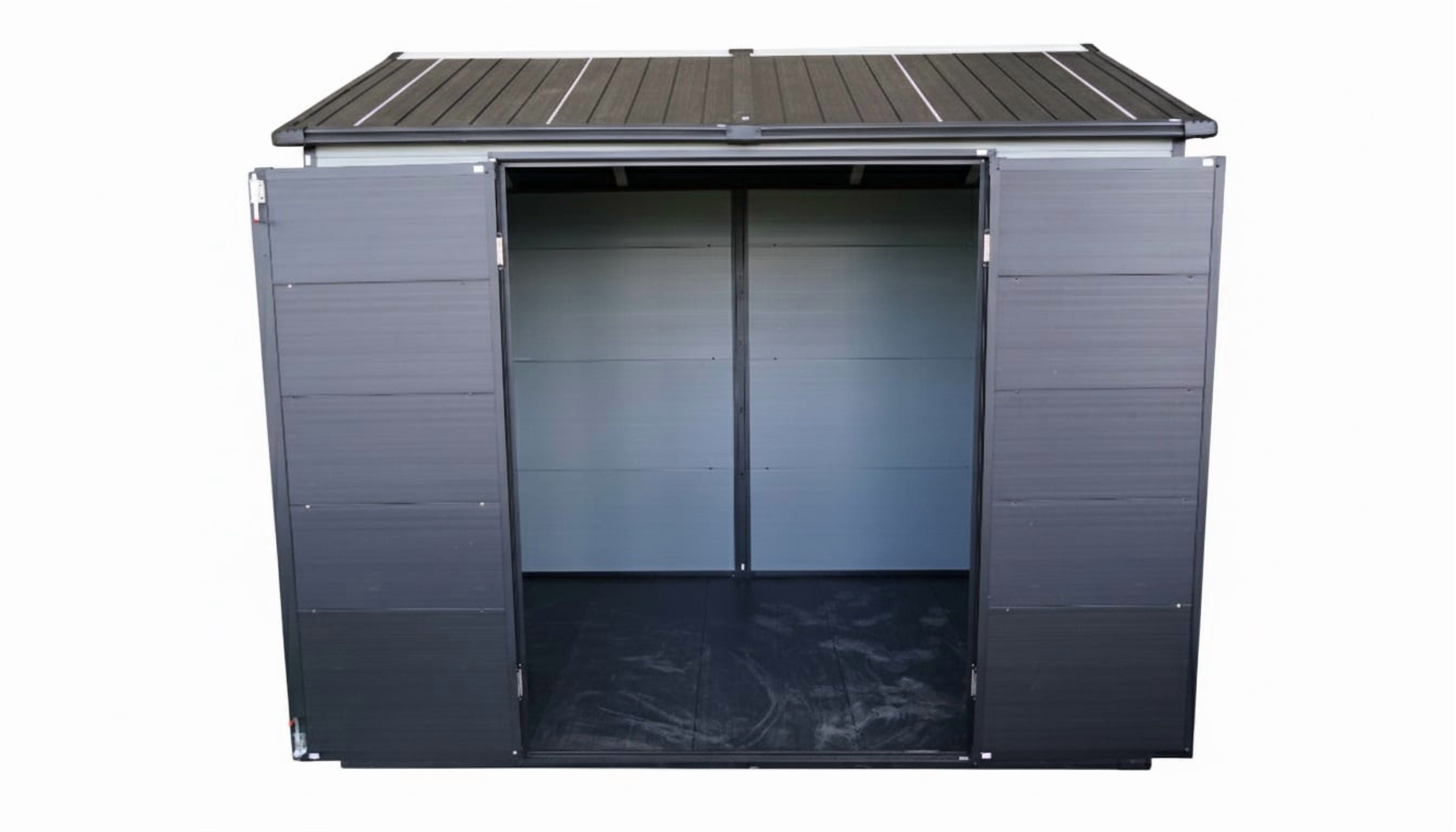 DELICOZE Outdoor Resin Garden Tool Shed with Floor, 2 Windows, and Lockable Door (8 ft x 6 ft) kfcda