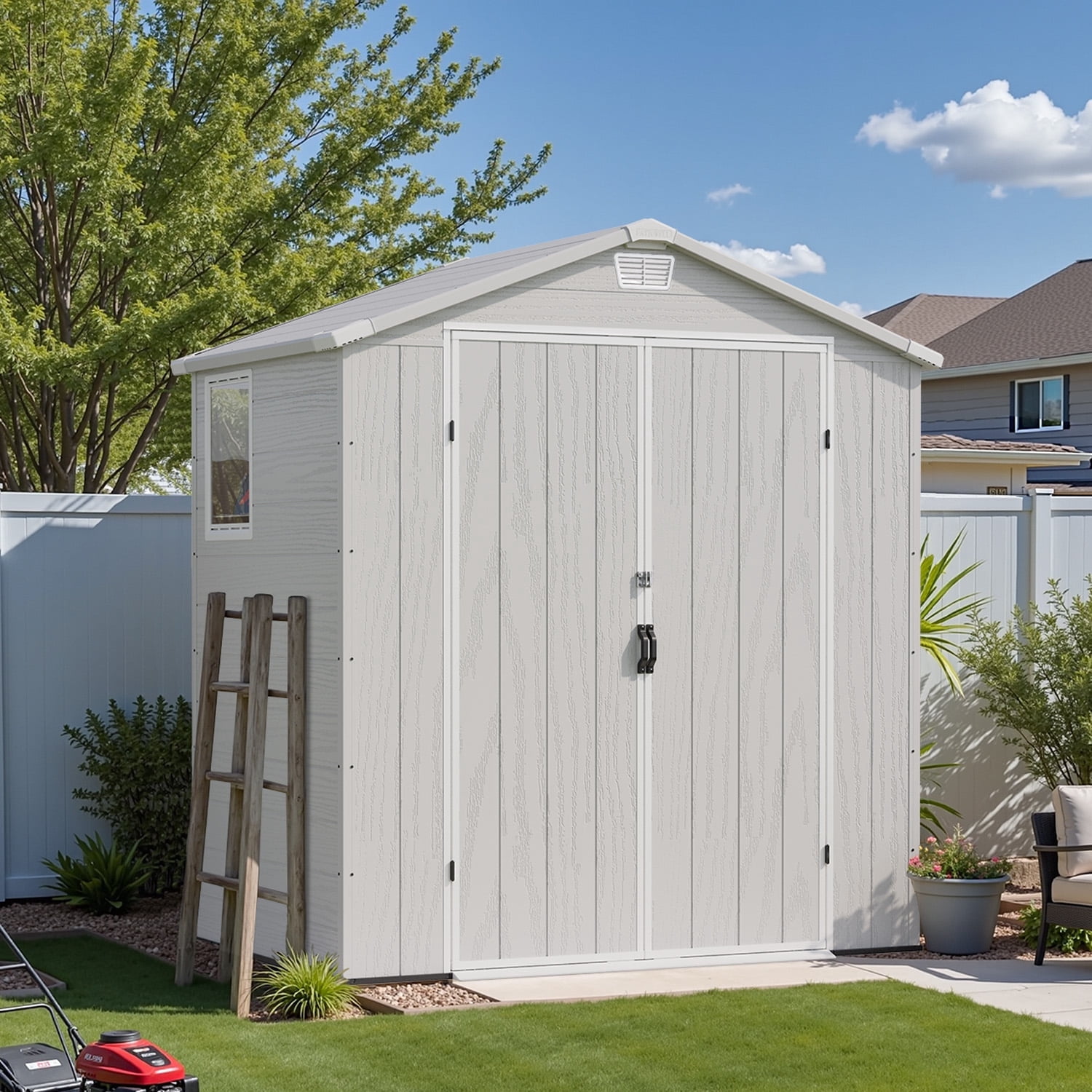 Patiowell Resin Outdoor Storage Shed, Weather-Resistant Garden Tool Organizer with Lockable Door and Window (Light Gray, 6 ft x 4 ft) 9vf2h