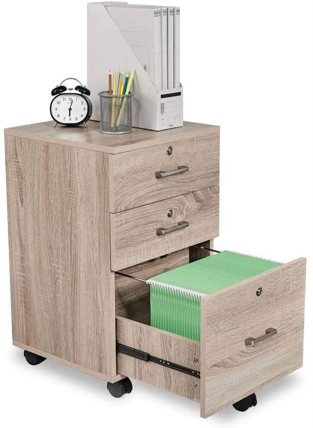 Ktaxon 3-Drawer Rolling Wood File Cabinet with Lock, Mobile Vertical Storage Organizer for Home Office (Grey, 24 in x 16 in x 26 in) gzq9z