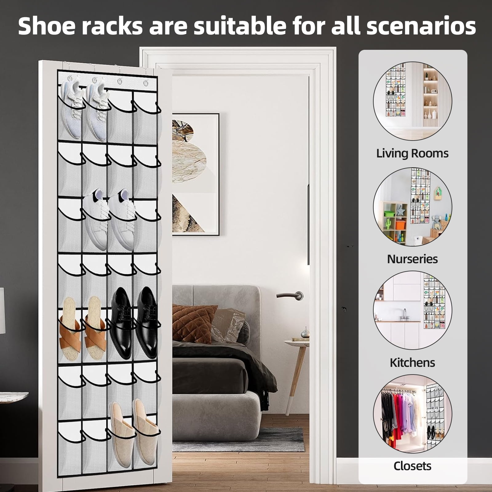 Torio Over the Door Shoe Organizer, 28 Large Breathable Pockets, Hanging Closet Storage for Small Spaces (White, 28 Pockets) hdib9