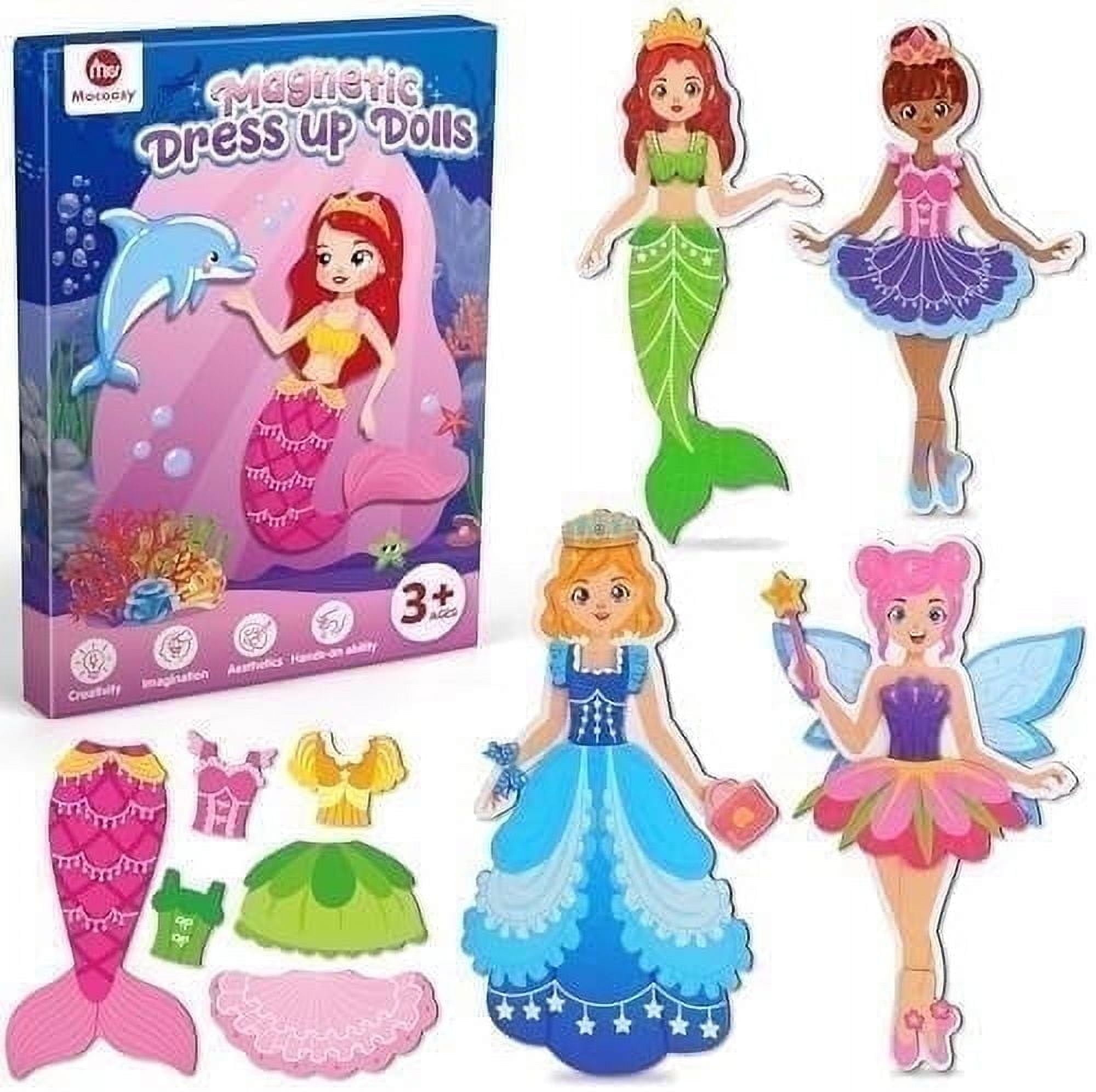 Mocoosy Magnetic Dress Up Dolls Set, Princess Mermaid Fairy Ballerina Pretend Play Kit (Multi-Color, 6.3 in x 8.6 in) 22gds