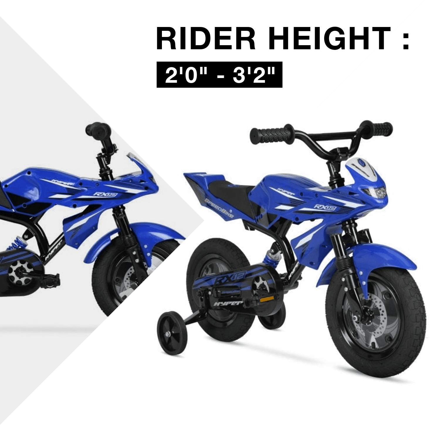 Hyper Bicycles 12 in Speed Bike for Kids, Durable Frame with Training Wheels (Blue, 12 in) tj38x