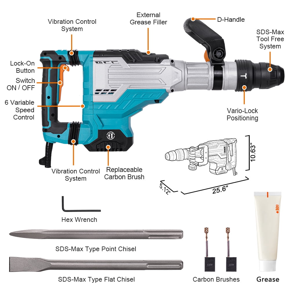 BERSERKER 1700W SDS-Max Demolition Jack Hammer, 14-Amp Electric Chipping Hammer with Case (Silver, 25 lb) jcjfn