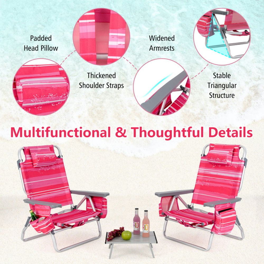 Spaco 5-Position Outdoor Folding Backpack Beach Chair Set (Hot Pink, 2 Pack) bvhha