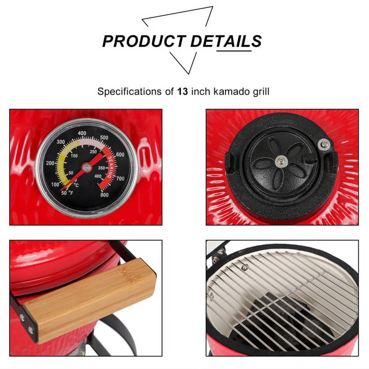 AsterOutdoor 13 in Ceramic Charcoal Grill, Kamado-Style Outdoor BBQ Smoker with 10.43 in Grid (Black, 46 lb) 0msvp