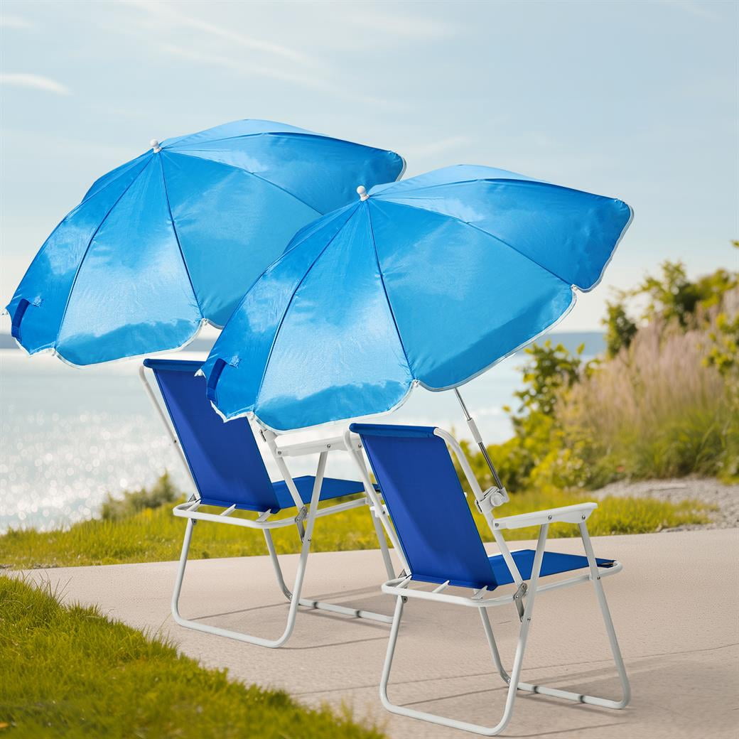 EDOEMSE Folding Beach Chair with Detachable Umbrella (Blue, 265 lb Capacity) 22nk5