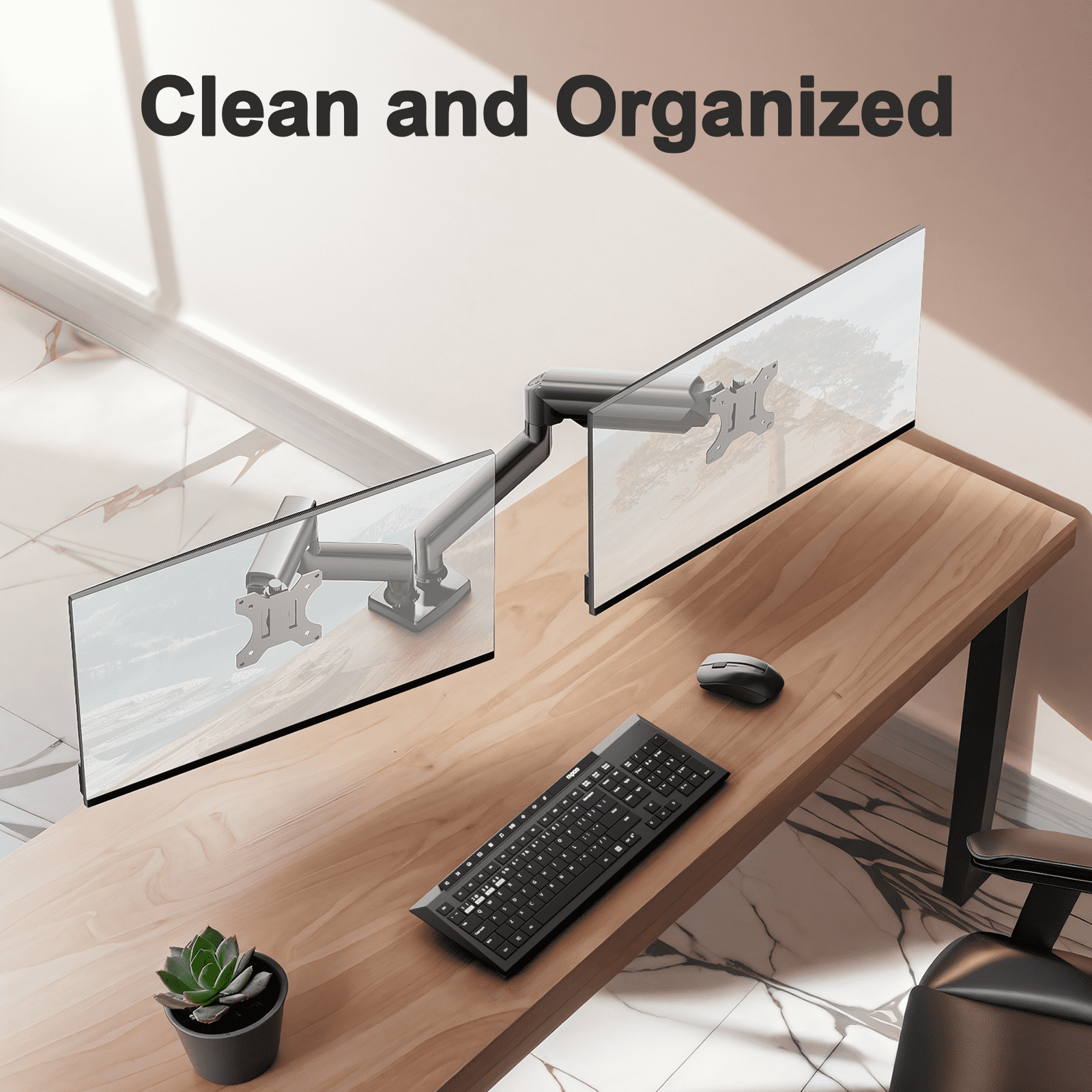 MountFTV Dual Monitor Mount Stand, Heavy Duty Adjustable Desk Arm for 13-32 inch Screens (Black, 22 lb) 9bz8x