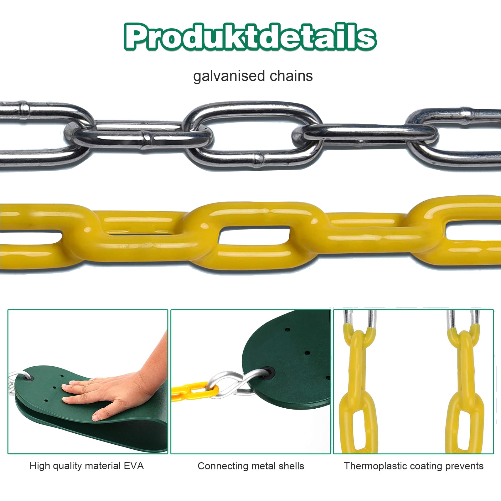 Celawork Heavy Duty Swing Seat, Outdoor EVA Soft Board U-Swing with Adjustable Metal Chains (Green, 660 lbs Capacity) vthw4