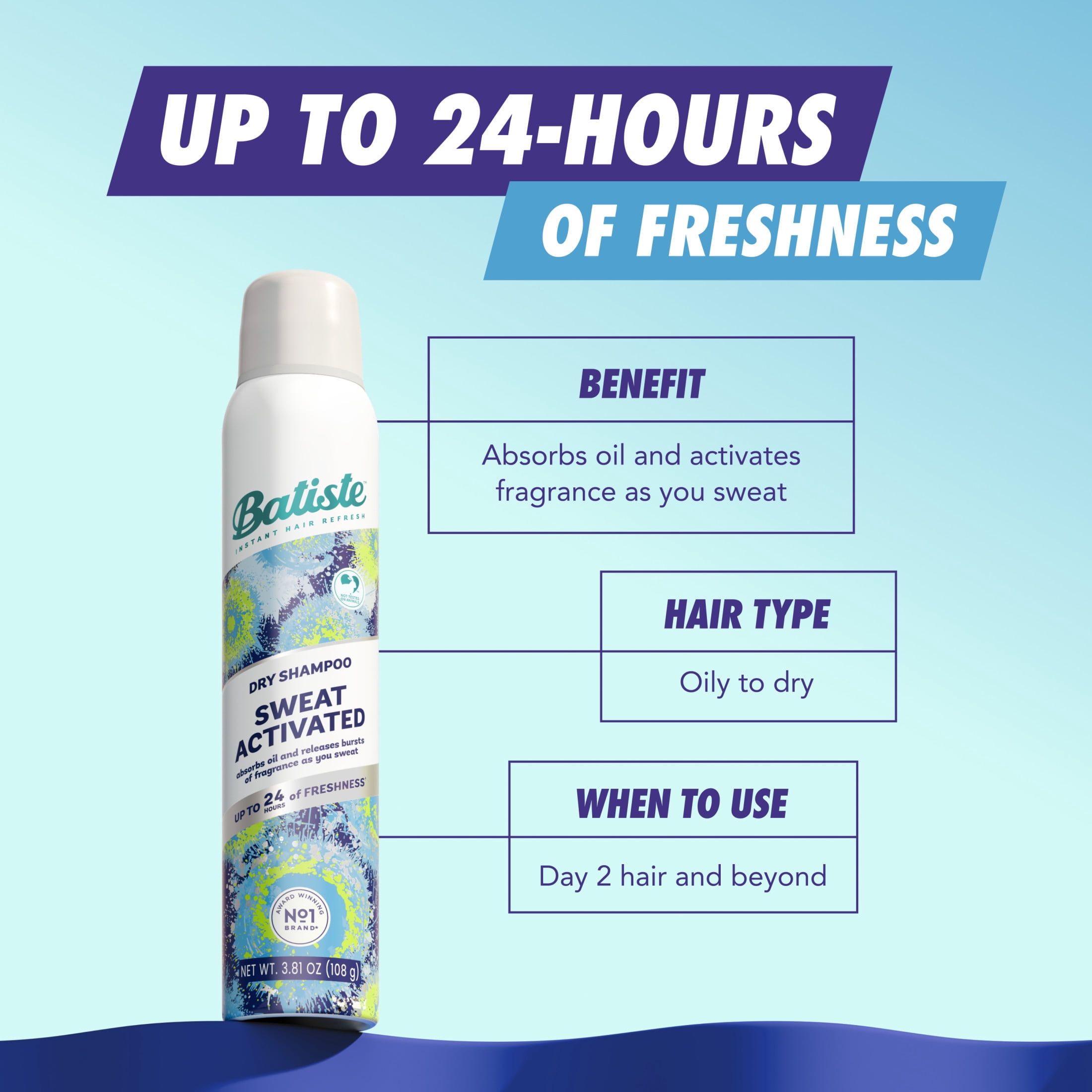 Batiste Sweat Activated Dry Shampoo, Oil Absorbing Hair Refreshing Spray (3.81 oz) 3ufbt