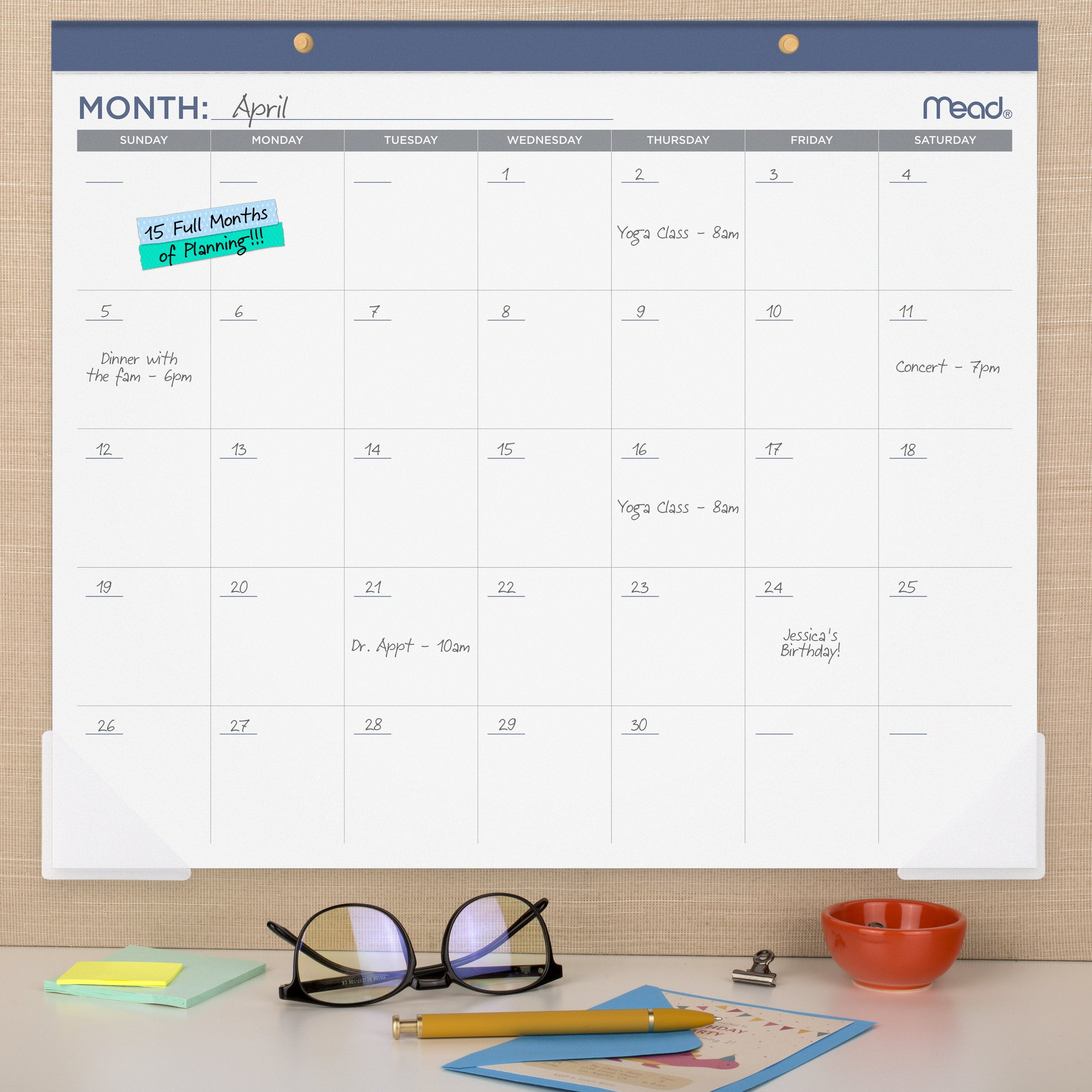 Mead Core Undated 15-Month Planning Desk Pad Calendar with Perforated Pages and Poly Corners (White, 21.75 x 17 in) xhne3
