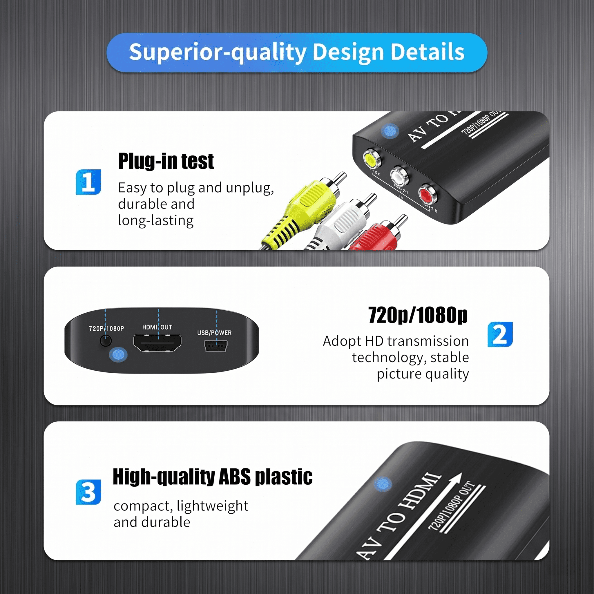 ROSLINY AV to HDMI Converter Adapter for Retro Gaming Consoles and DVD Players (Blue, 1 Pack) 0czf6