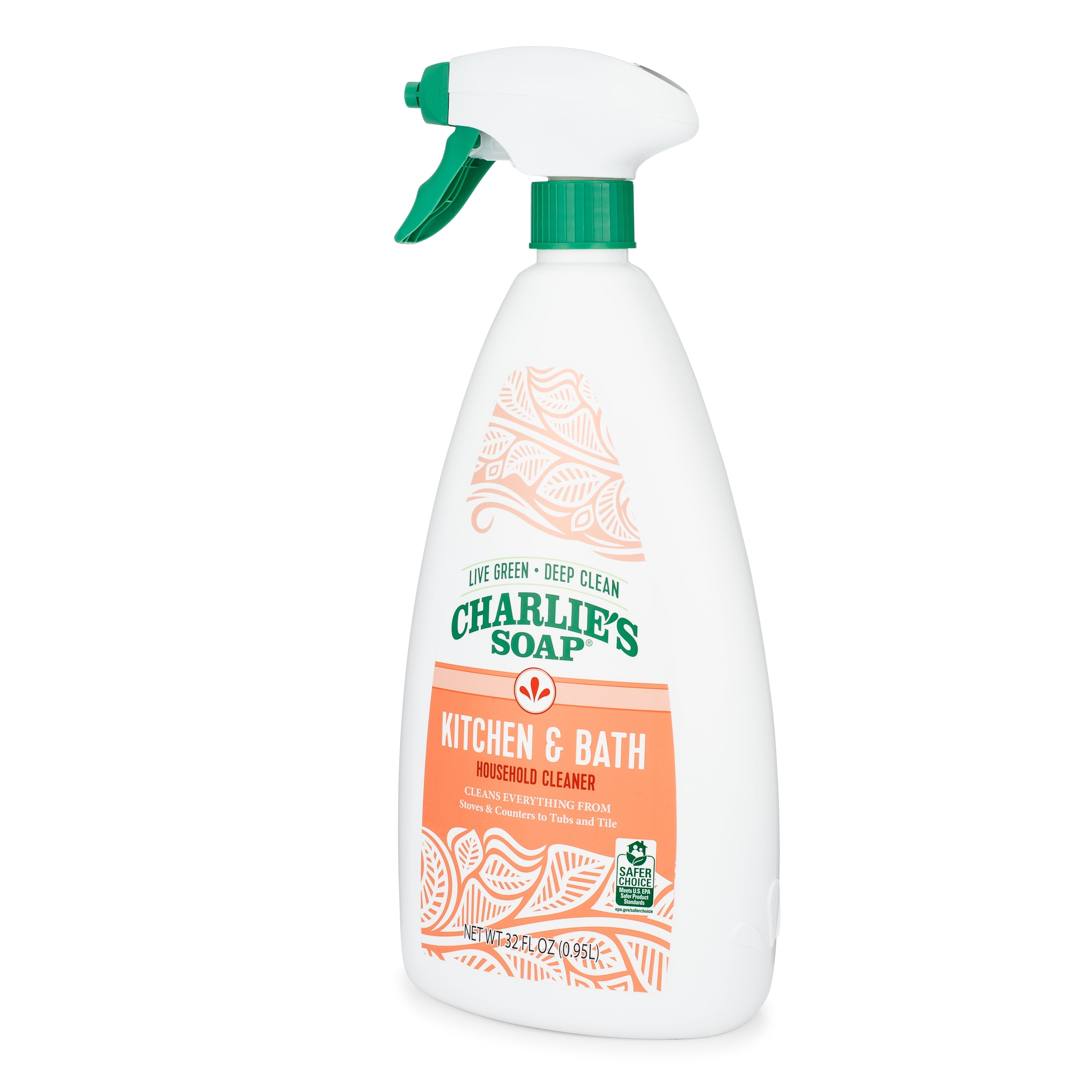 Charlie's Soap Kitchen and Bath Household Cleaner, Non-Toxic Multi-Surface Spray (32 oz) 9hcau