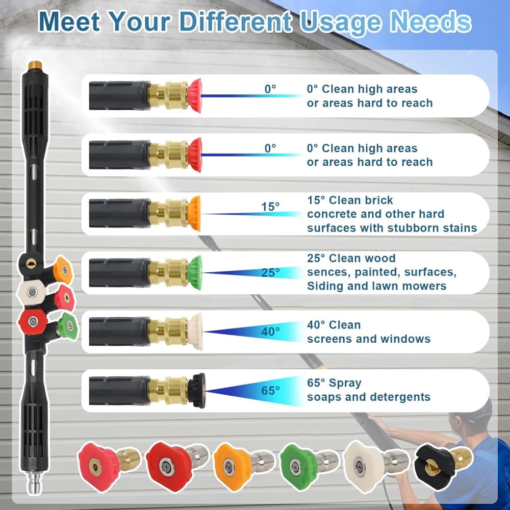 INTELIVE Pressure Washer Extension Wand Set with Gutter Cleaner Attachment and 6 Spray Nozzles (109 in) g47gl