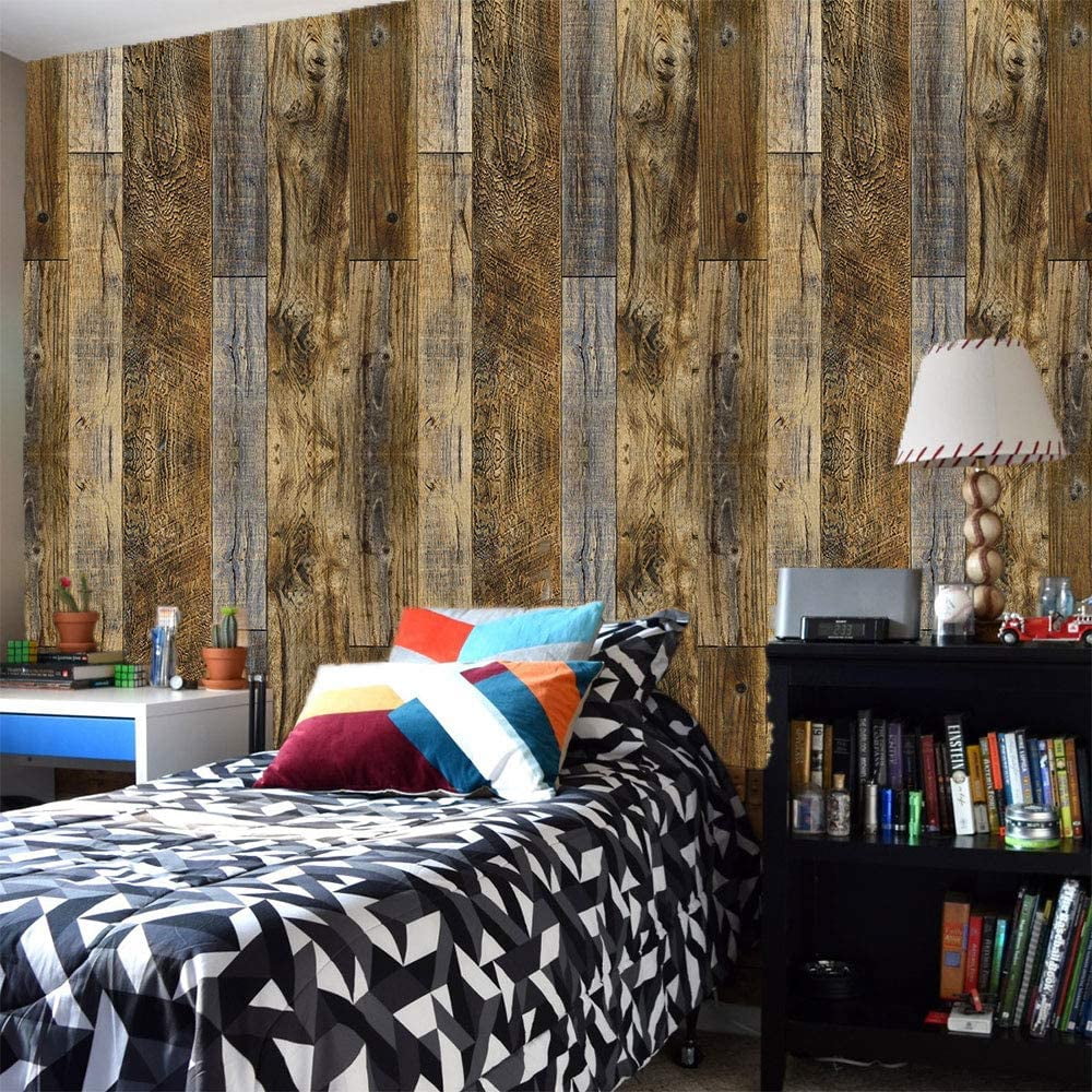Abyssaly Wood Peel and Stick Wallpaper, Self-Adhesive Decorative Contact Paper for Furniture and Cabinets (Brown, 17.7 in x 393 in) ni1dc
