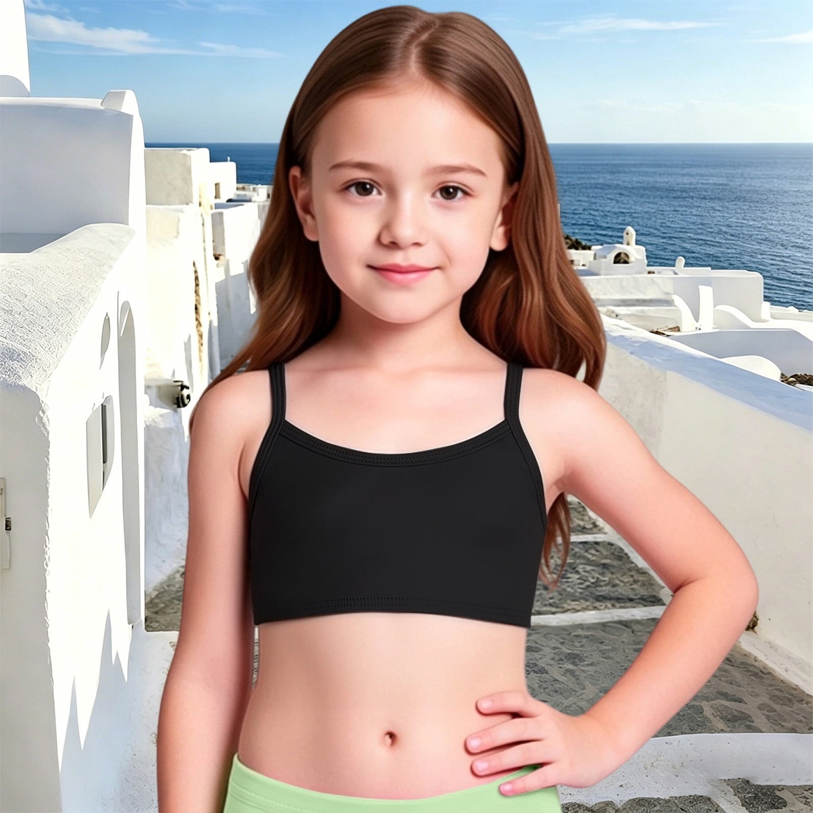 DGMIOCS Girls Bikini Top UPF 50+ Sun Protection Swimwear (Black, Size 4-5) 2thae