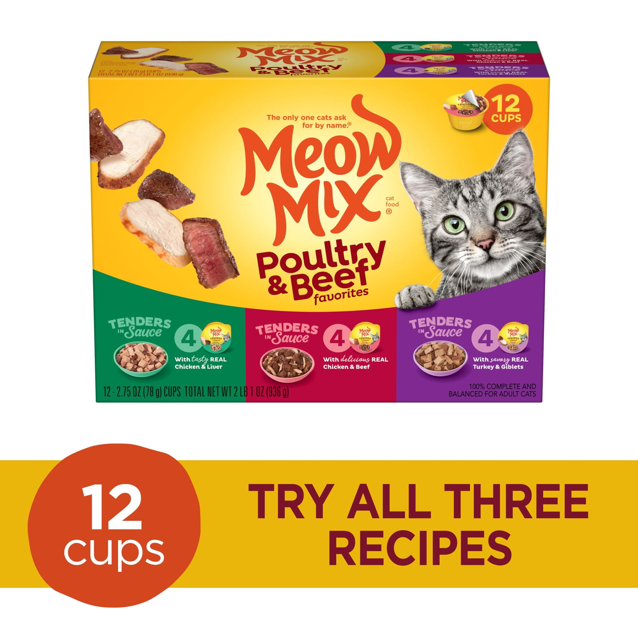 Meow Mix Tender Favorites Poultry & Beef Variety Pack Wet Cat Food (Multi-Flavor, 12 Pack of 2.75 oz) aurfr