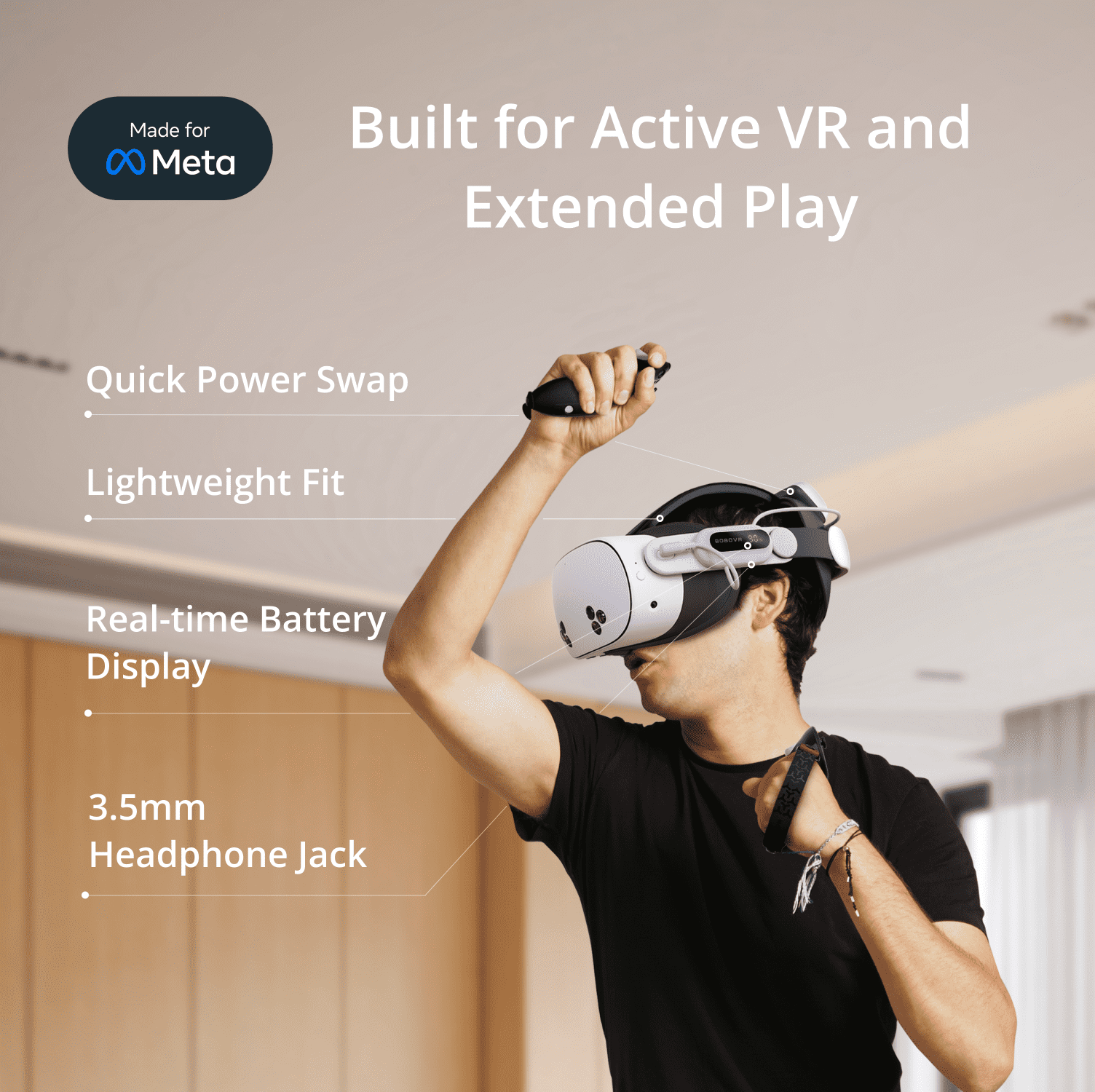 BOBOVR E3 Pro Battery Strap for Meta Quest 3 and 3S (Extended Playtime, Ergonomic Comfort, 10000mAh) kwvuv