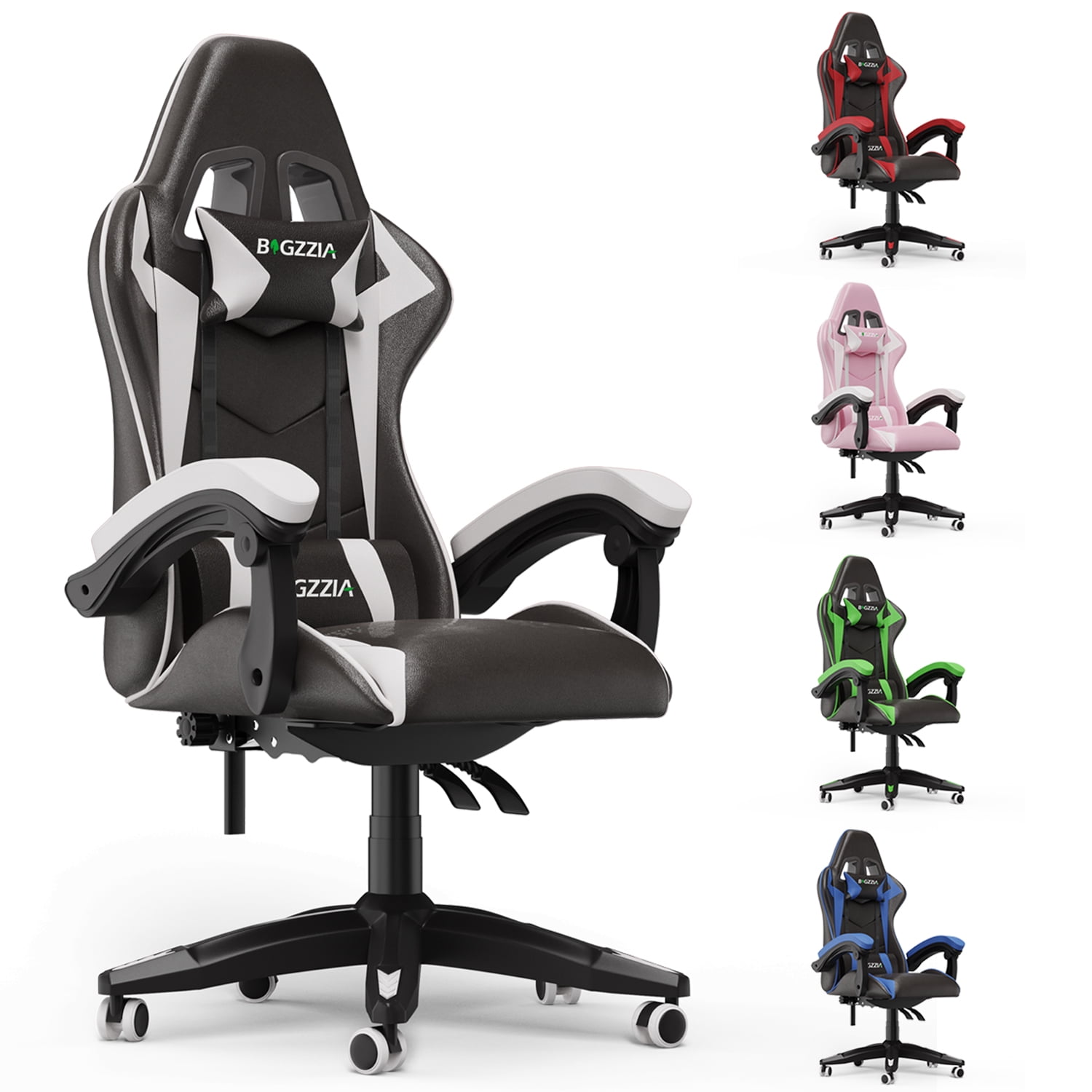 Bigzzia Ergonomic Gaming Chair, Adjustable Office Desk Chair with Lumbar Support and Headrest (Black and White, 350 lb Capacity) tt7sk