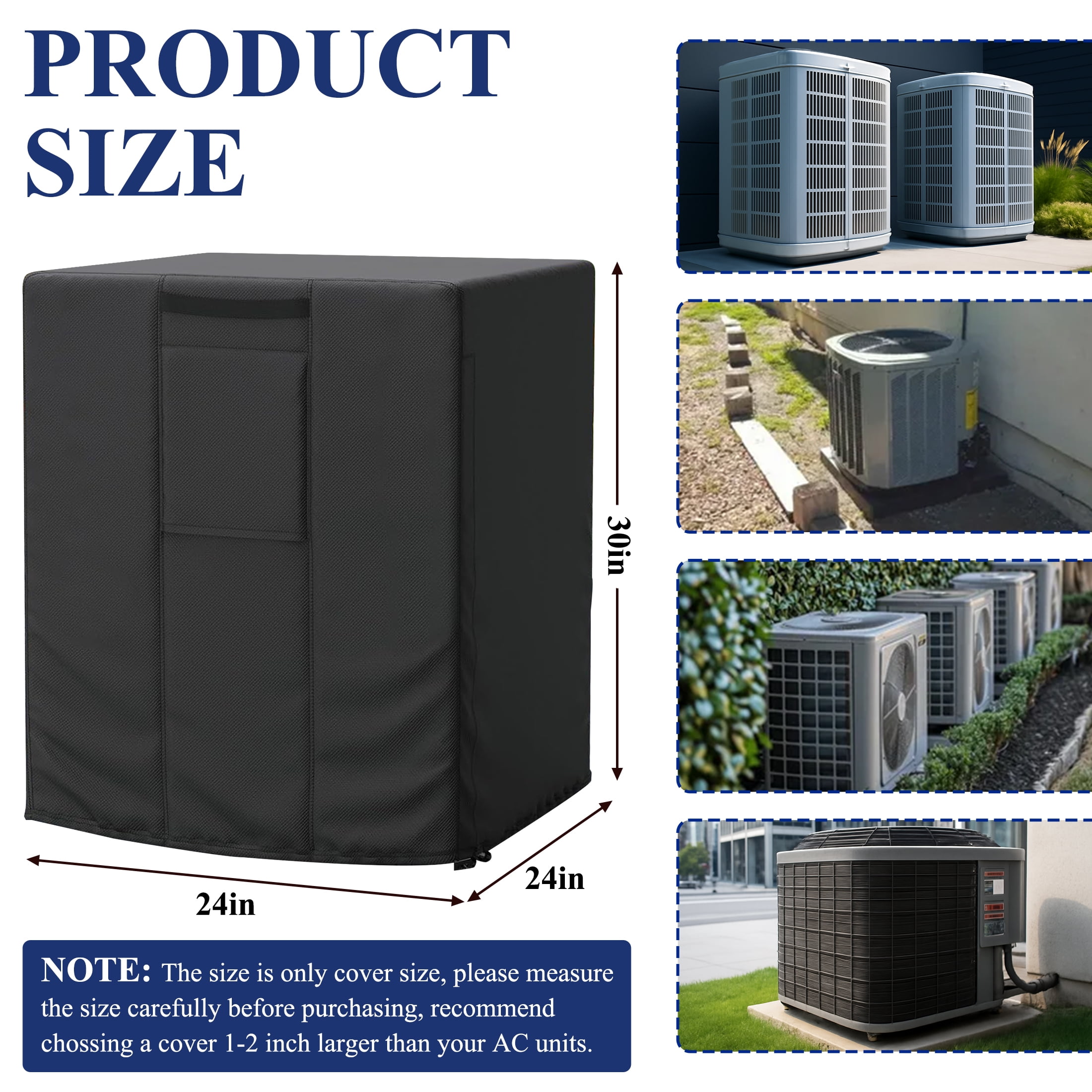 Remiawy Heavy Duty Outdoor Air Conditioner Cover, Waterproof Square AC Unit Protector for Winter (Black, 24 x 24 x 30 in) b3fel