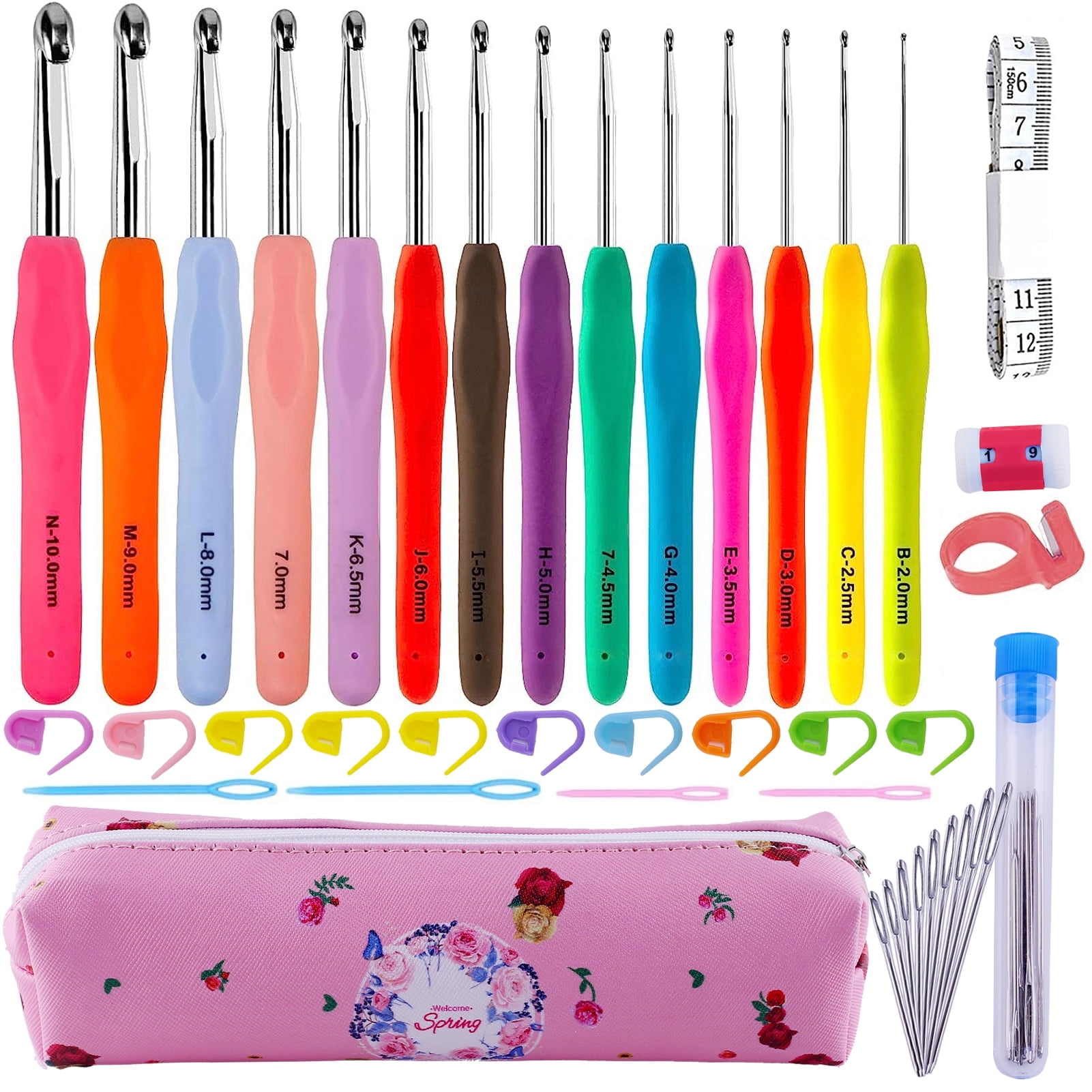 LANNEY Crochet Hooks Set (40 Pieces, Ergonomic Soft Grip Knitting Needles for Arthritic Hands, 0.08 in - 0.39 in) hb0b5