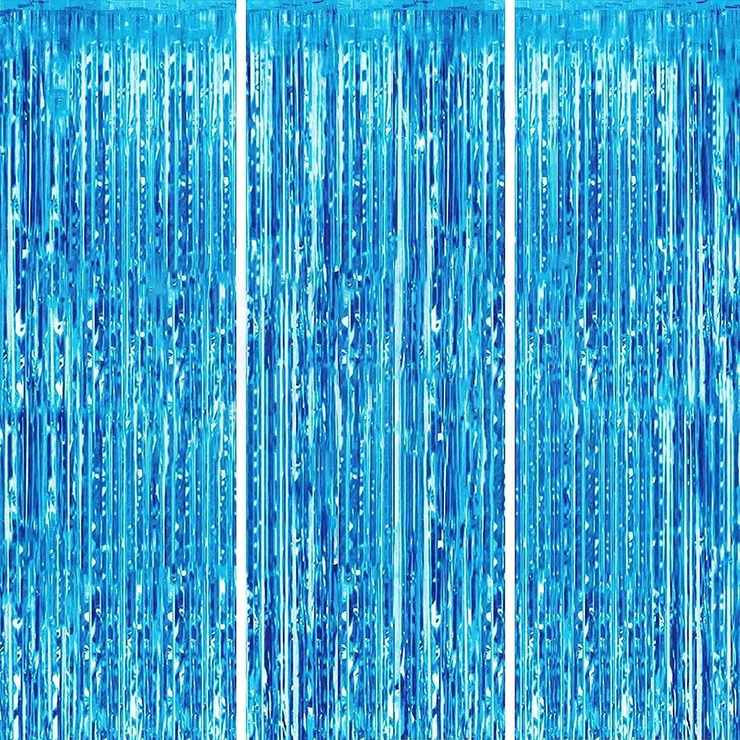GoXteam Laser Glitter Foil Fringe Tinsel Backdrop for Party Decoration (Blue, 3 Pack, 3.28 ft x 6.56 ft) gimeu