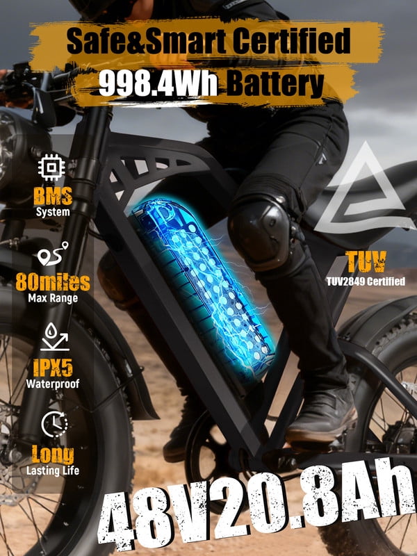 Elecby V200 Electric Bike for Adults, All-Terrain Fat Tire E-Bike with NFC Unlock, 7-Speed Dual Suspension (Black, 20 in x 4.0 in) u4bmi