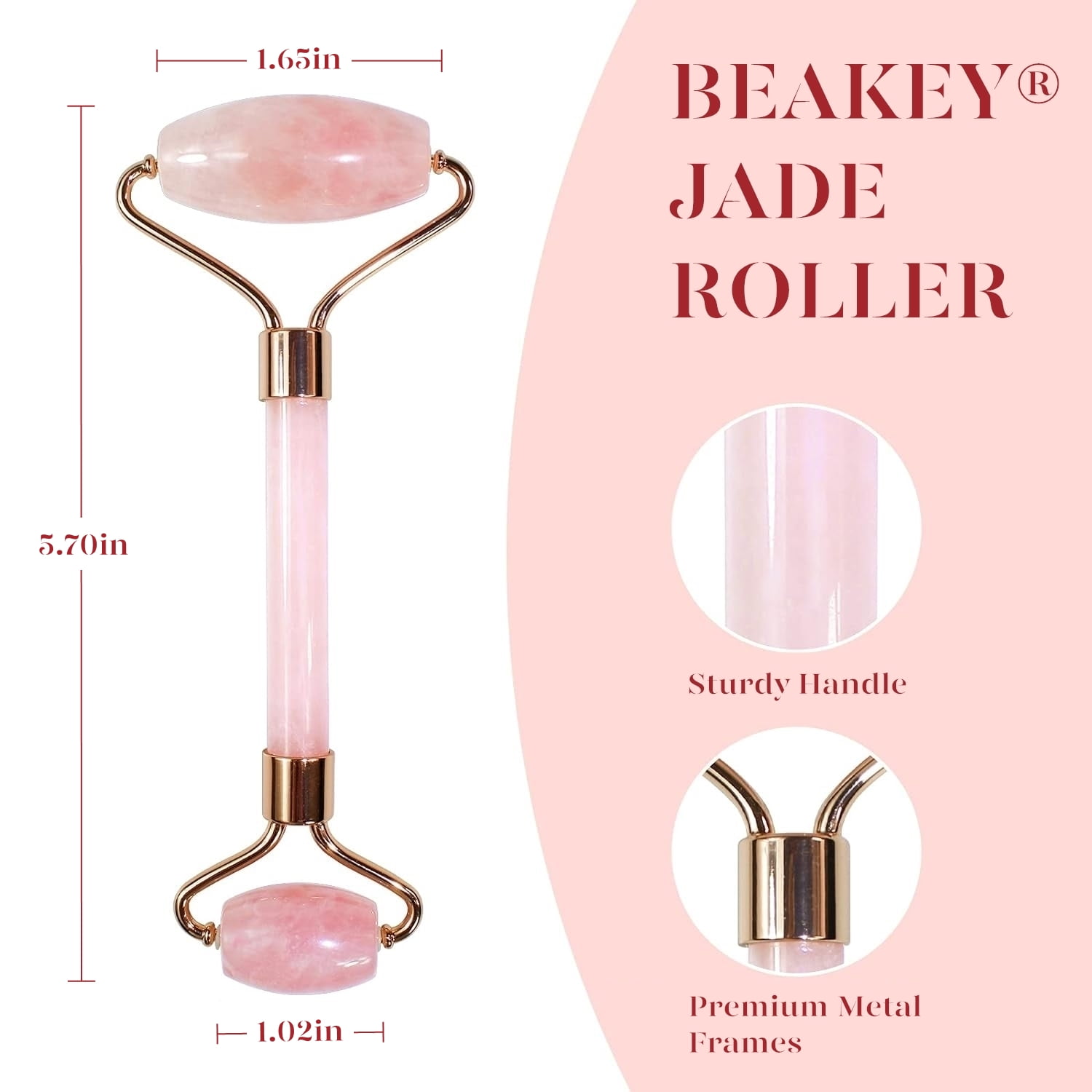 Beakey Jade Roller and Gua Sha Set, Natural Stone Facial Massage Tool for Skin Toning and Puffiness Relief (Pink, 2 Piece Set) v1eny
