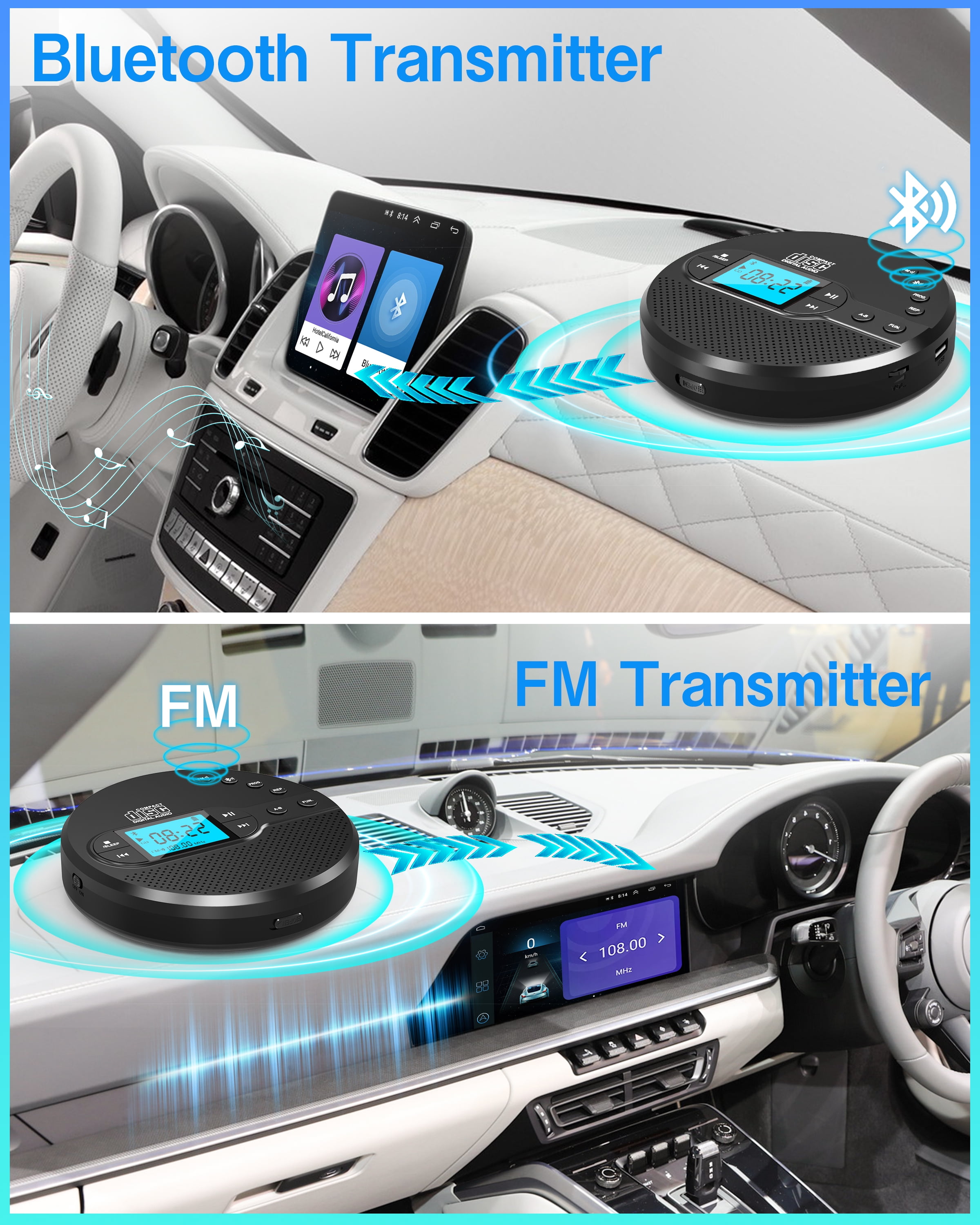 Greadio Portable CD Player with Bluetooth 5.1, Rechargeable Discman for Car and Home (Black) 05g2x - Image 4