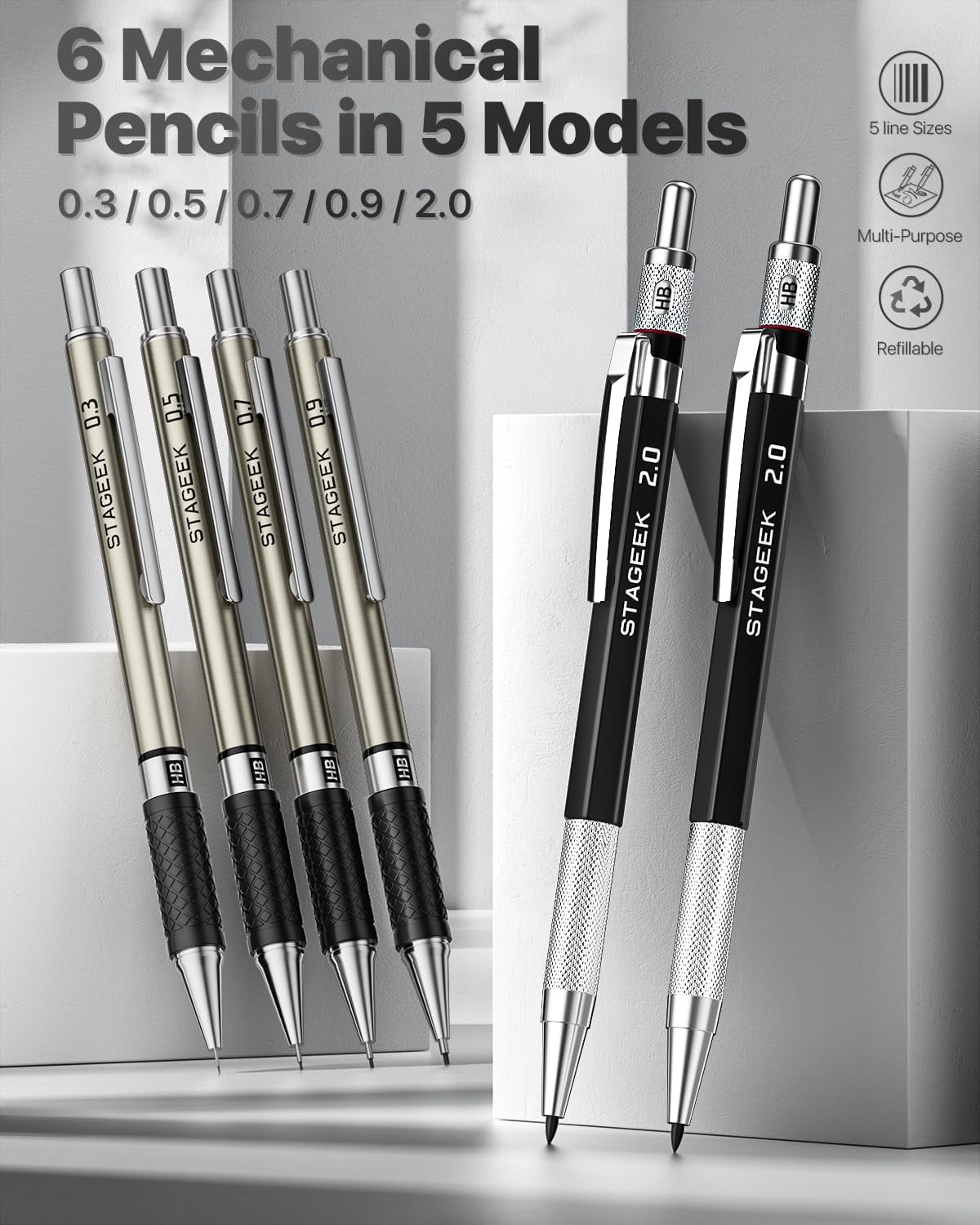STAGEEK Mechanical Pencil Set for Drawing and Drafting, Professional Art Sketching Kit with 492 Lead Refills and Storage Case (Black, 37 Piece Set) u3el7