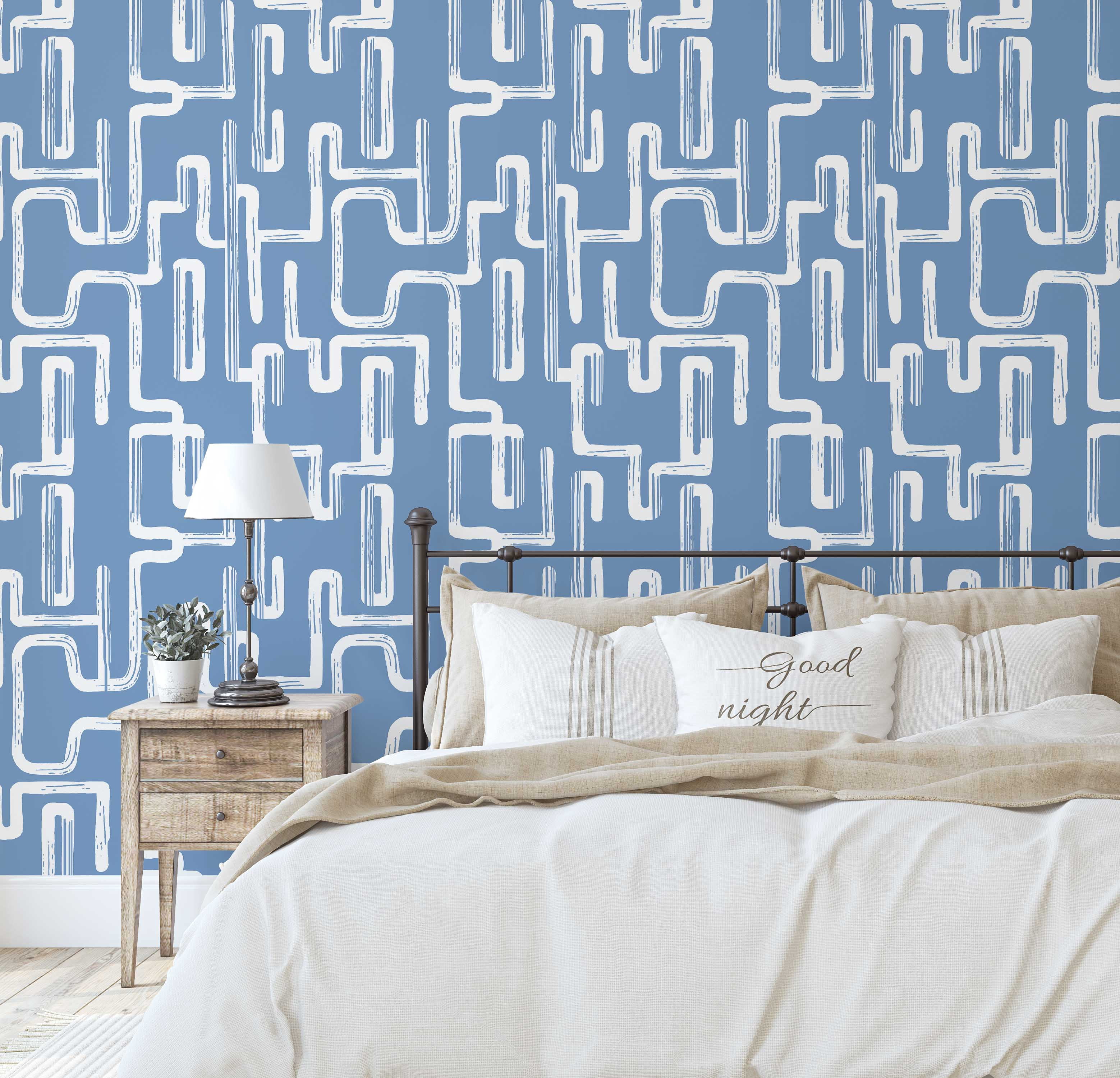 S4Sassy Peel & Stick Geometric Maze Vinyl Wallpaper, Waterproof Removable Contact Paper for Home Decor (Blue, 25 in x 60 in) f5m36