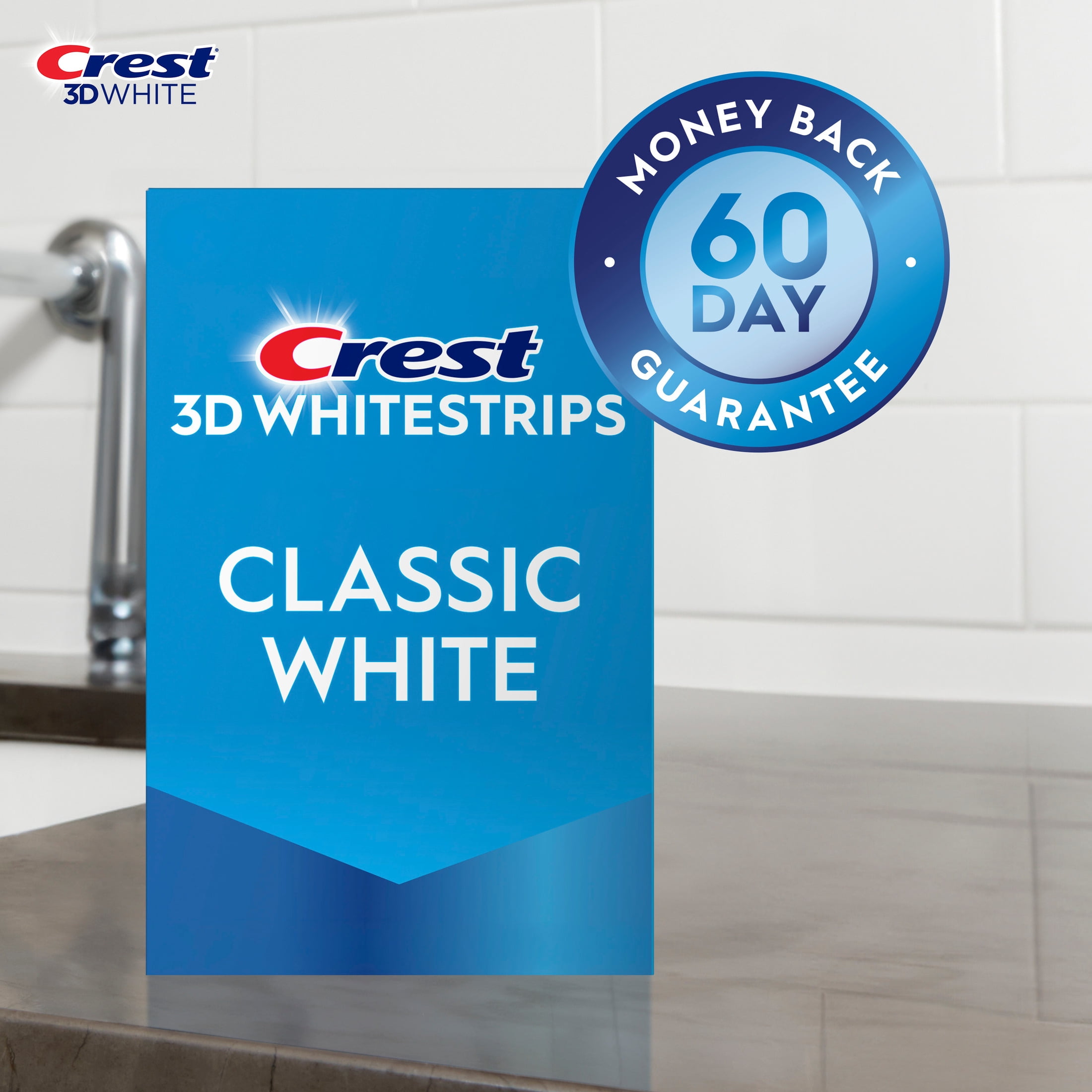 Crest 3DWhitestrips Classic White Teeth Whitening Kit (White, 10 Treatments) twslt