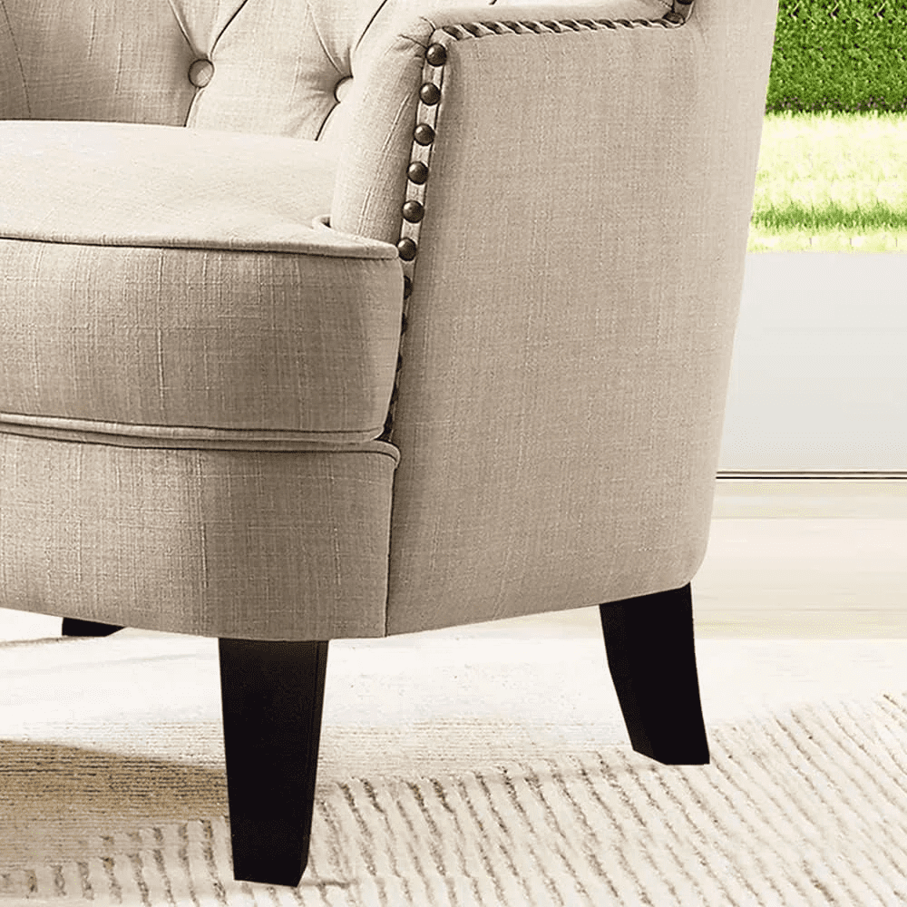 Shengchao Trade Velvet Upholstered Club Chair, Tufted Wingback Barrel Accent Chair with Nailhead Trim (Beige, 34.5 in H) 6a68i