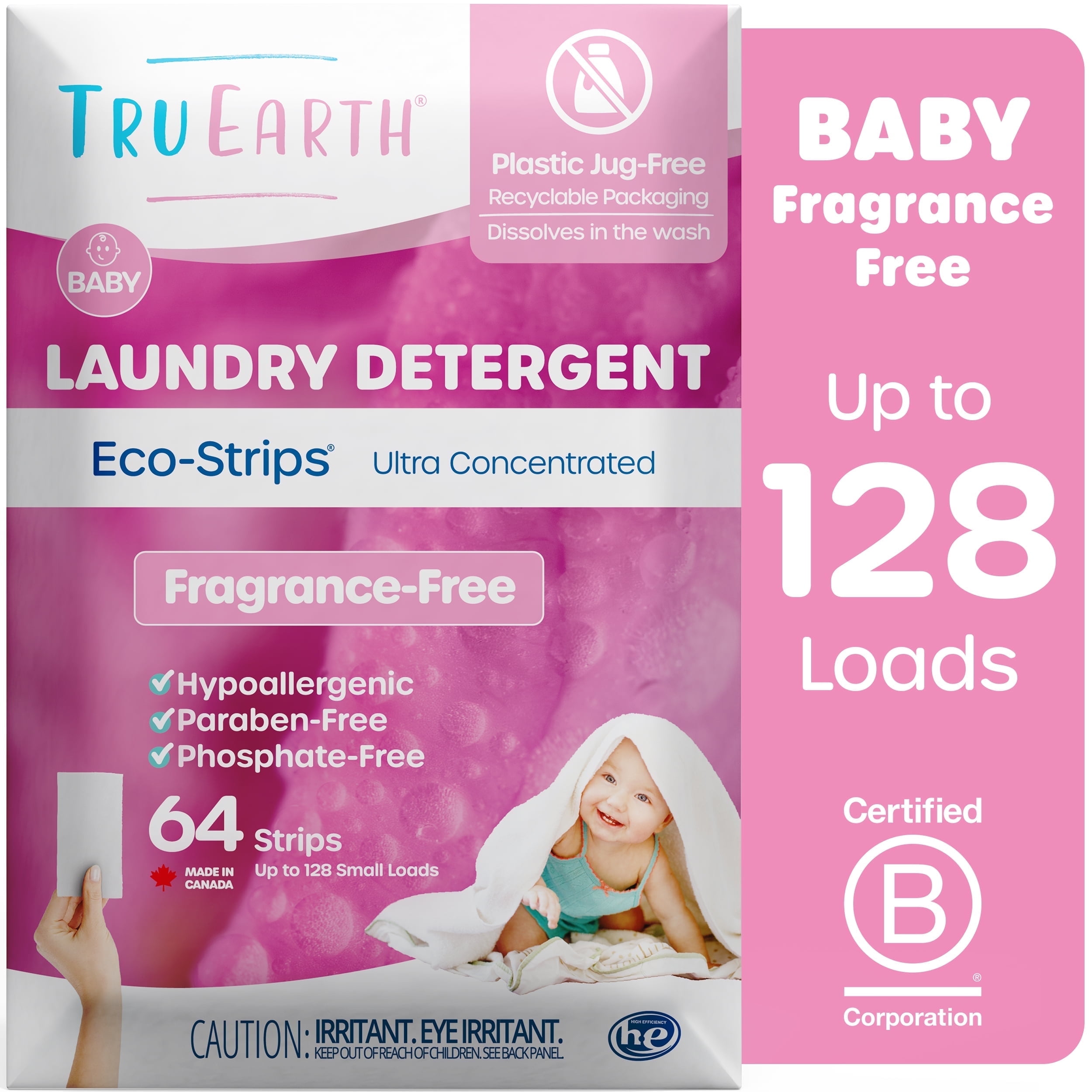 Tru Earth Laundry Detergent Sheets for Baby (Hypoallergenic, Fragrance-Free, 64 Sheets) q0jv8