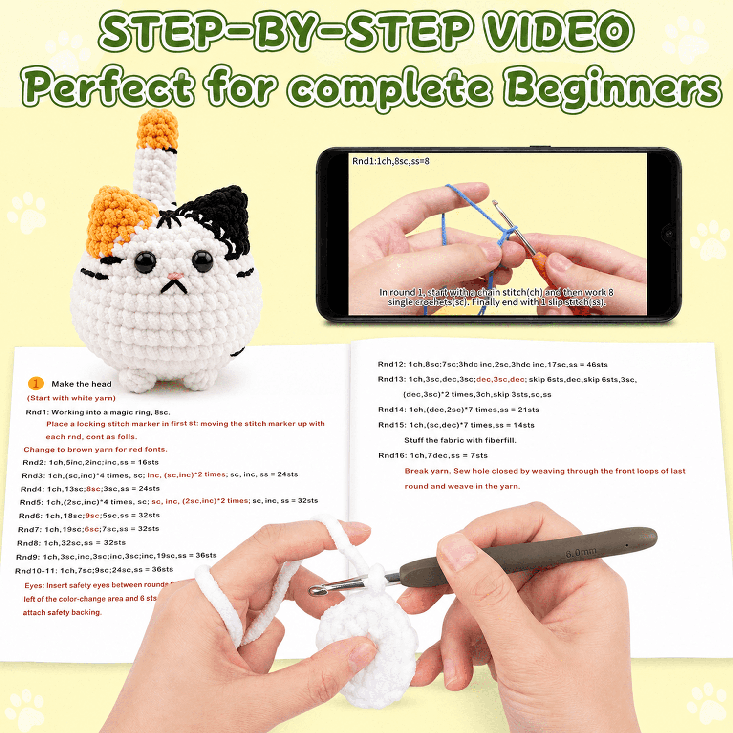 Yarniss Crochet Kit for Beginners (Big Calico Cat, 1 Pack) msvdw