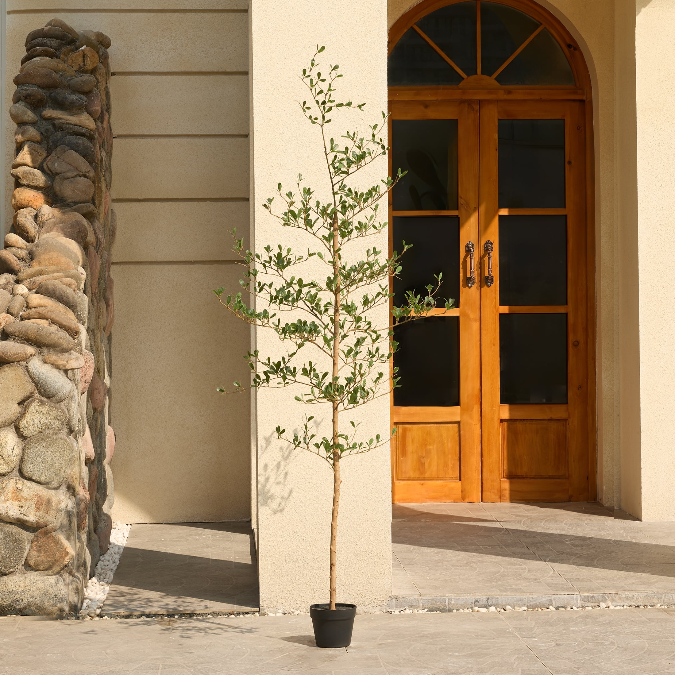 DR.Planzen 6ft Faux Black Olive Tree, Realistic Artificial Potted Plant with Natural Trunk and Silk Leaves (Black, 6 ft) nq7hy