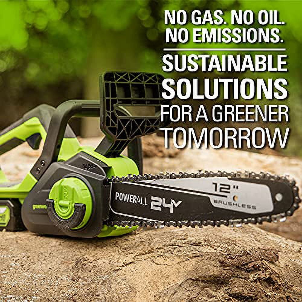 Greenworks 24V 12-inch Brushless Chainsaw Kit with 4.0 Ah Battery and Charger (Green, 12 in) zhkt3