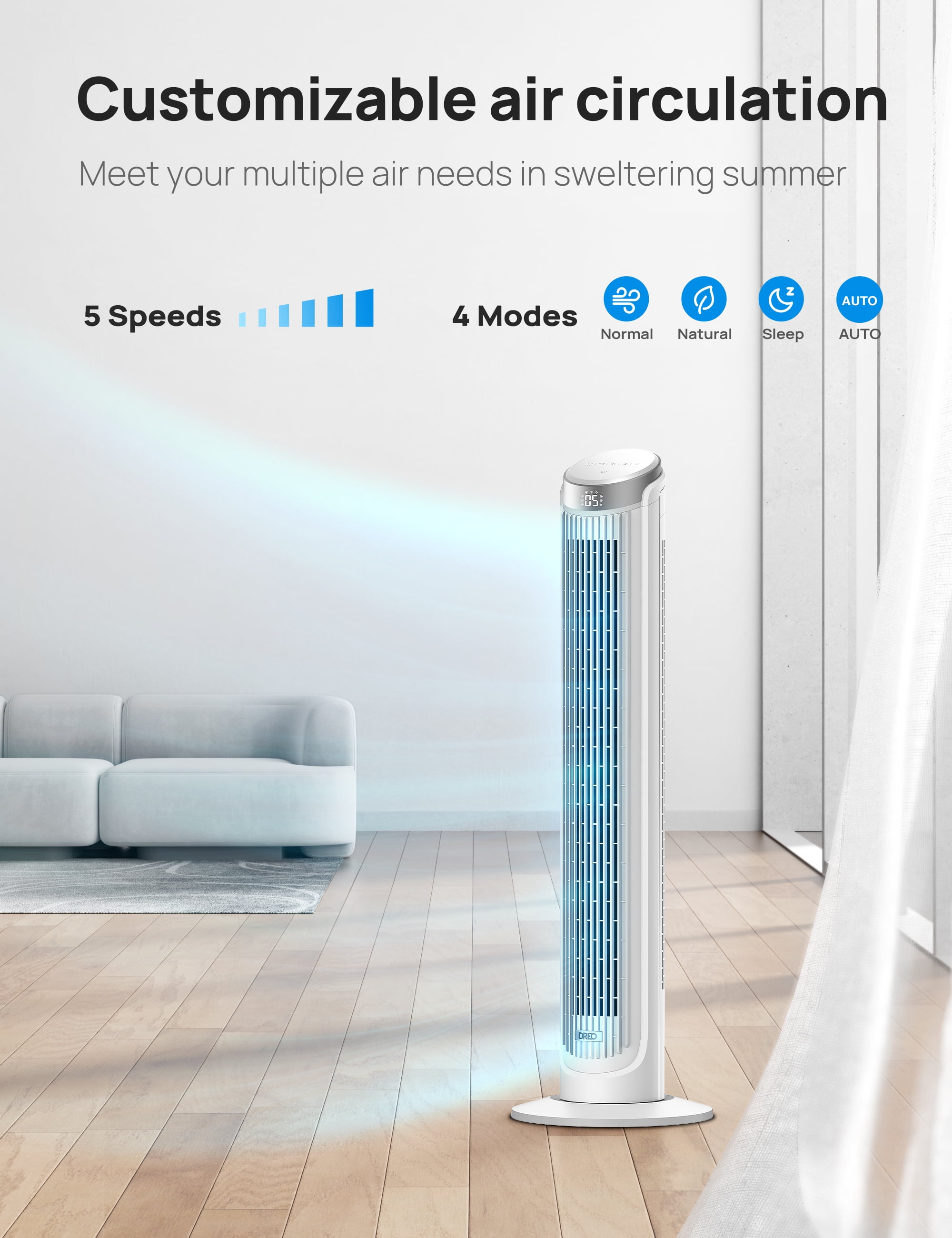 DREO Tower Fan 40 in Oscillating Bladeless Floor Fan with Remote Control (White, 40 in) top4a