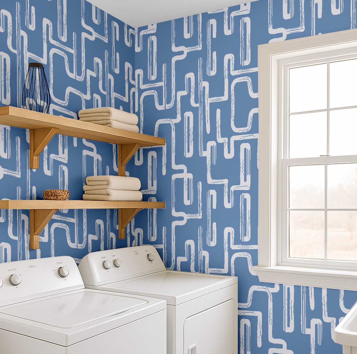 S4Sassy Peel & Stick Geometric Maze Vinyl Wallpaper, Waterproof Removable Contact Paper for Home Decor (Blue, 25 in x 60 in) f5m36