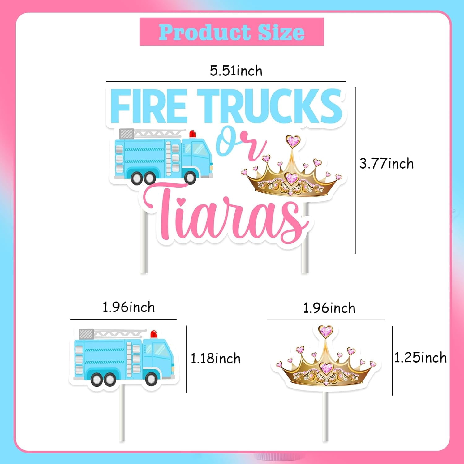 Wonmelody Fire Trucks or Tiaras Gender Reveal Cake Toppers Set (25 Pieces) 783ax